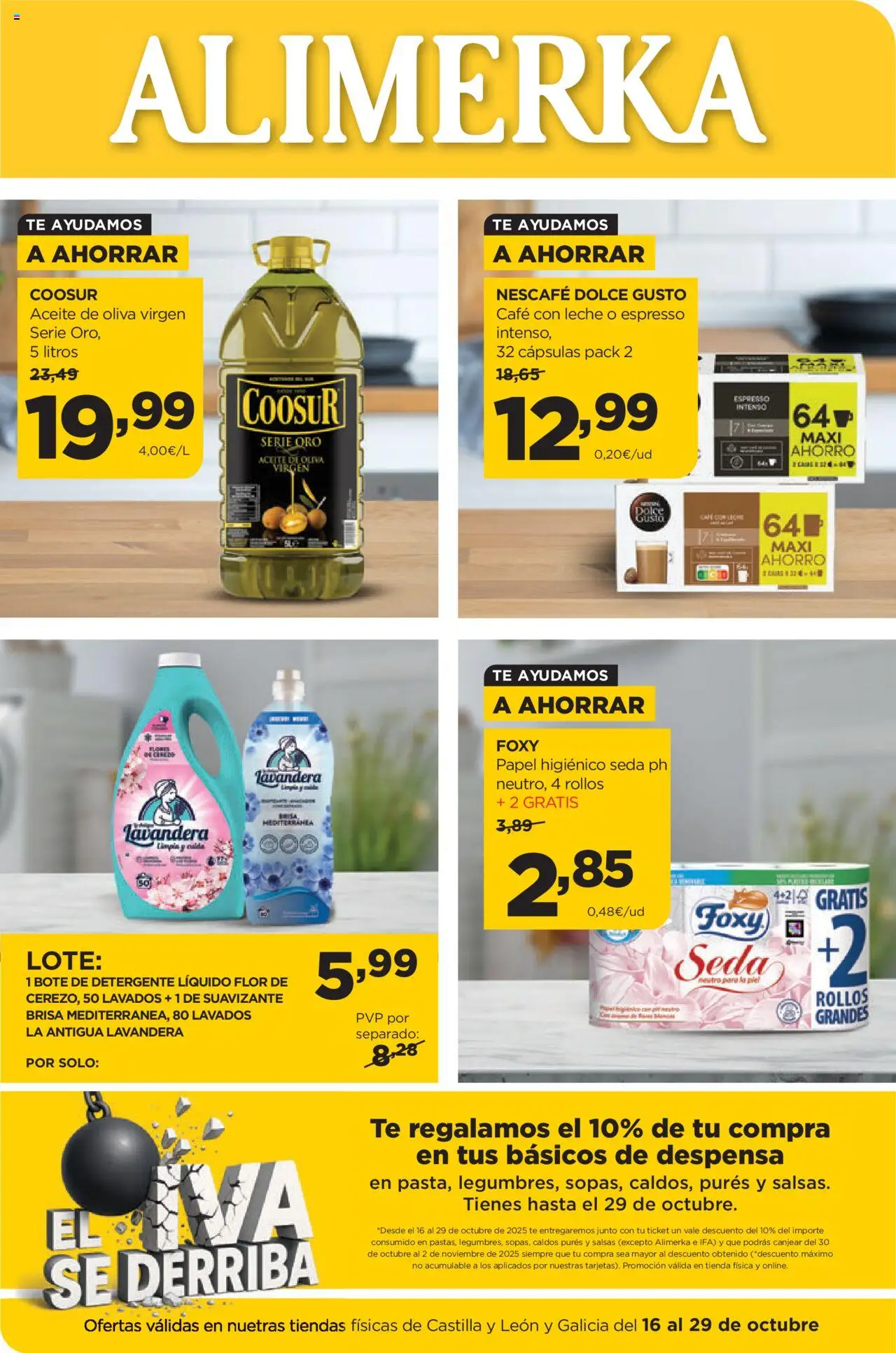 Alimerka folleto Castilla y León │ válido desde el 16.10.2025 | Página: 1 | Productos: Café con leche, Leche, Té, Suavizante