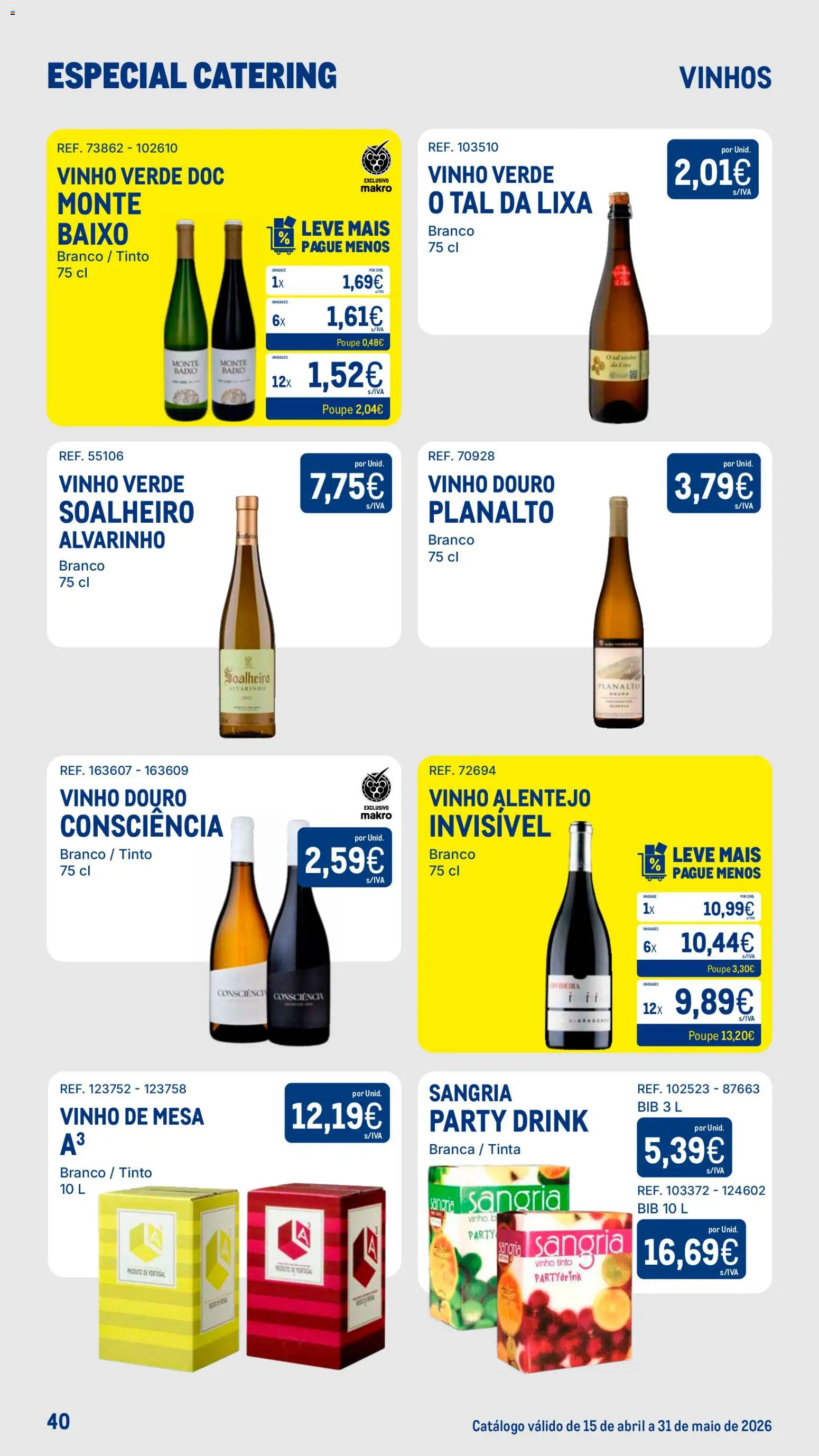Makro Especial Catering │ válido de 15.04.2026 | Página: 40 | Produtos: Tinta, Sal, Mesa, Vinho