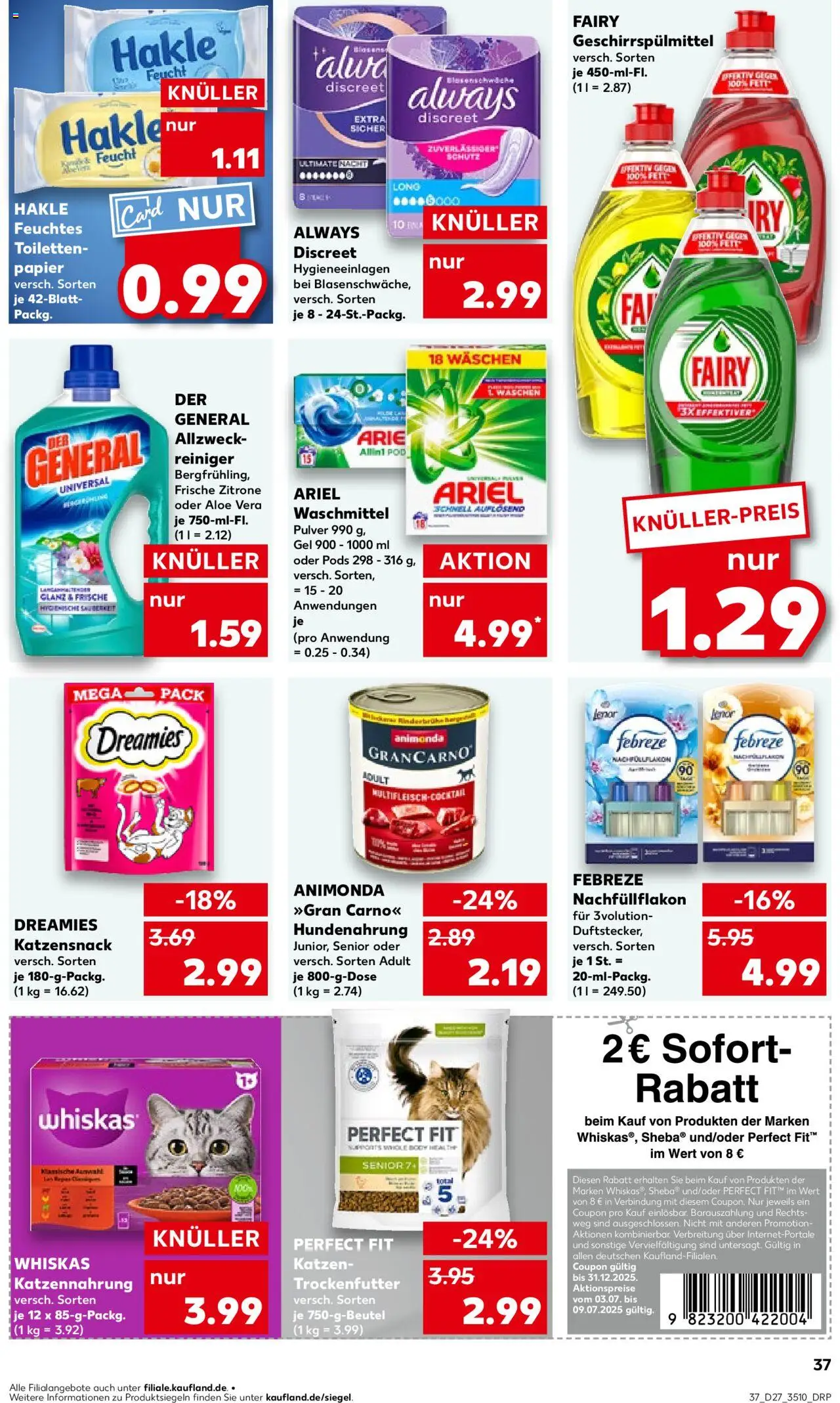 Kaufland prospekt Leipzig	 - gültig ab dem 03.07.2025 | Seite: 37 | Produkte: Lenor, Ariel, Whiskas, Toilettenpapier