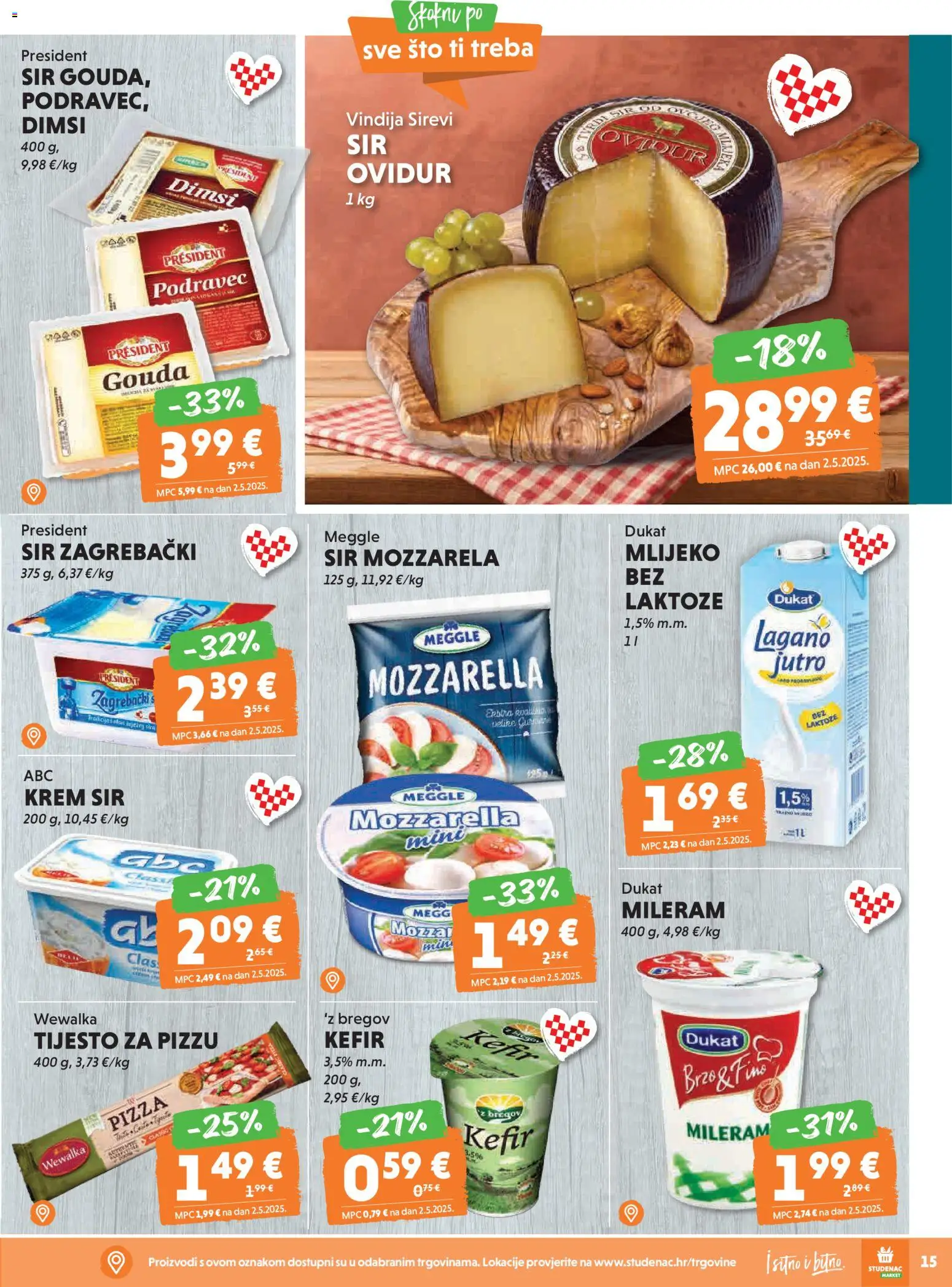 Studenac katalog | vrijedi od 11.02.2026 | Stranica: 15 | Proizvodi: Vindija, Krem sir, Mlijeko, Gouda