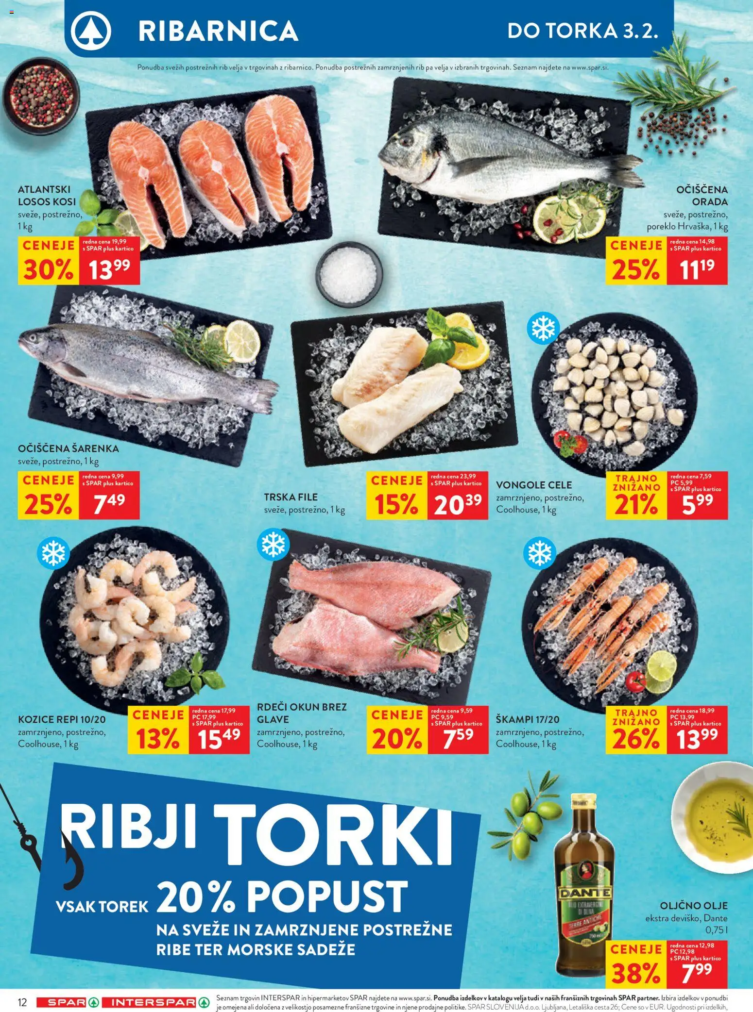 Novi Spar katalog ponudbe – veljaven od 28.01.2026 | Stran: 14 | Izdelki: Kozice, Losos, Olje, Ribe