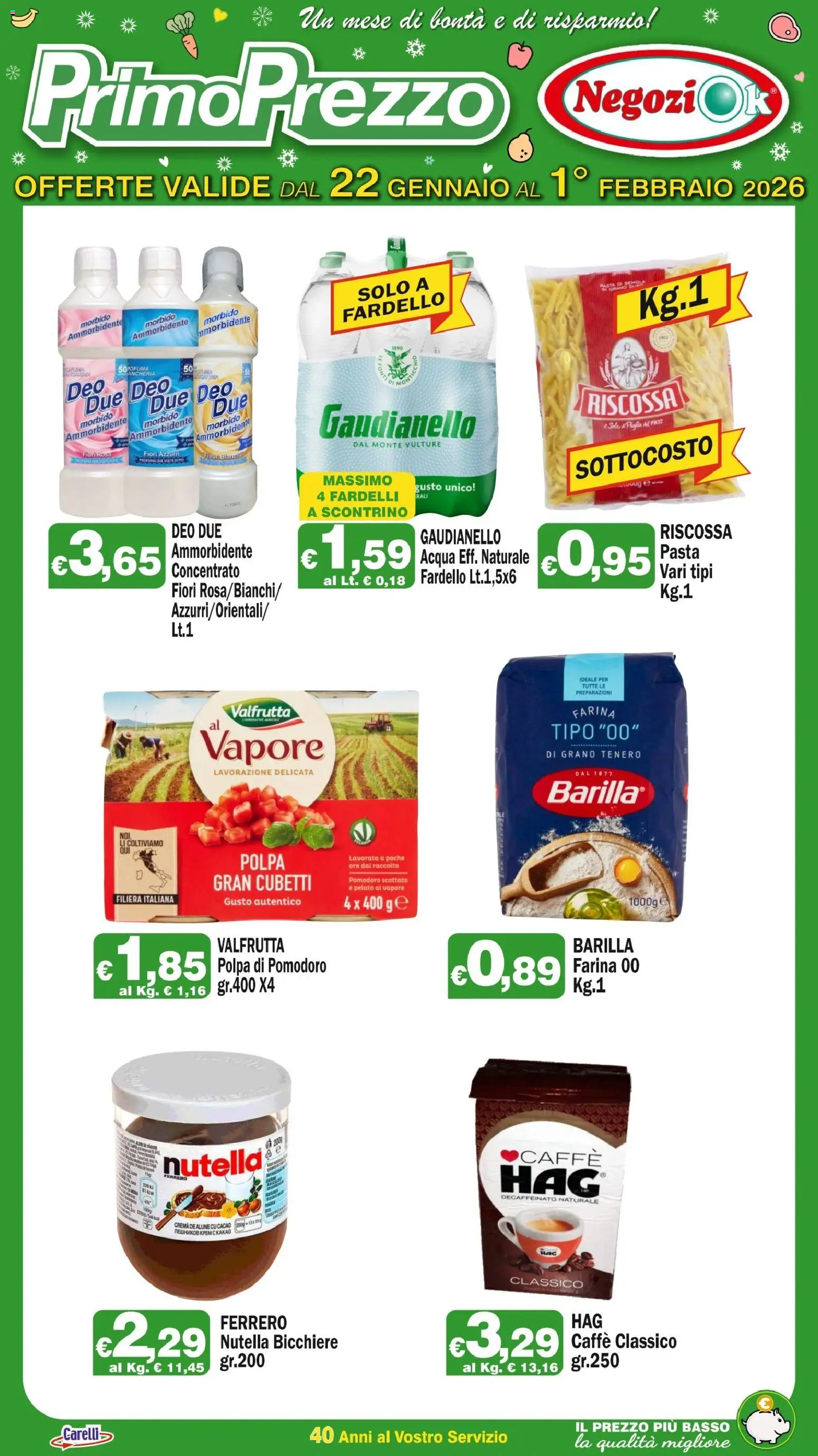 Volantino Primo Prezzo del 22.01.2026 | Pagina: 4 | Prodotti: Crema, Ammorbidente, Pasta, Cacao