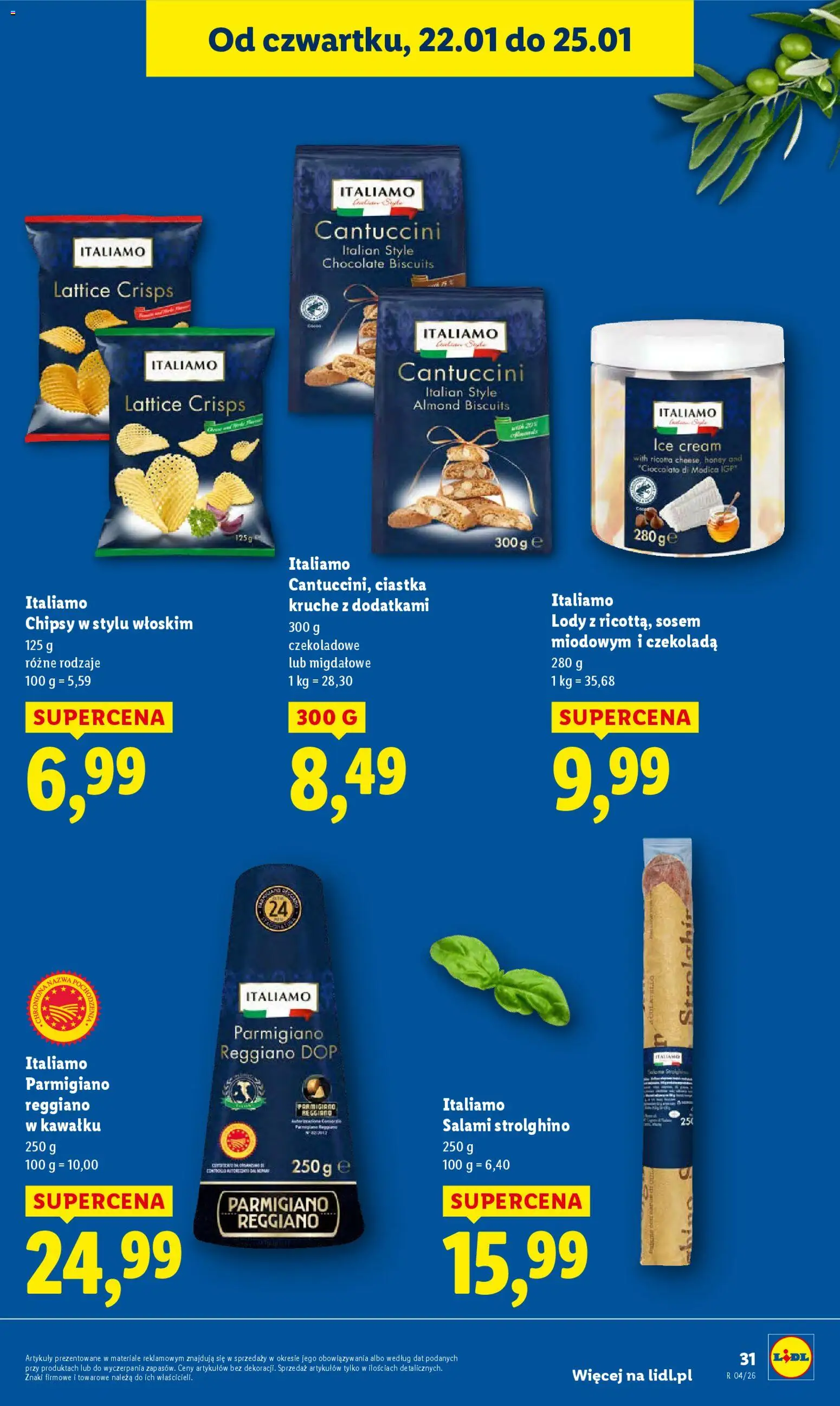 Lidl Gazetka od 22.01.2026 | Strona: 31 | Produkty: Chipsy, Cantuccini, Czekolada, Ciastka