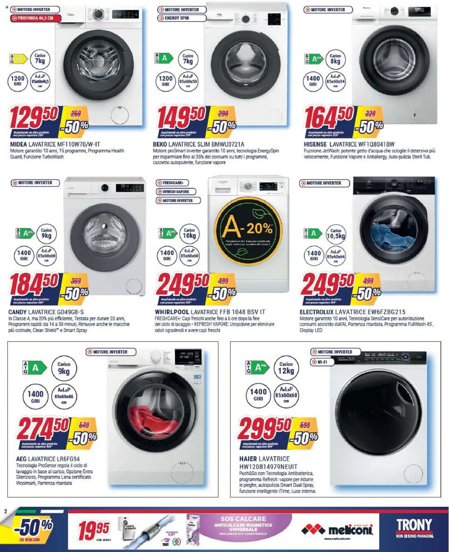Volantino Trony del 28.04.2026 | Pagina: 2 | Prodotti: Anticalcare, Lavatrice