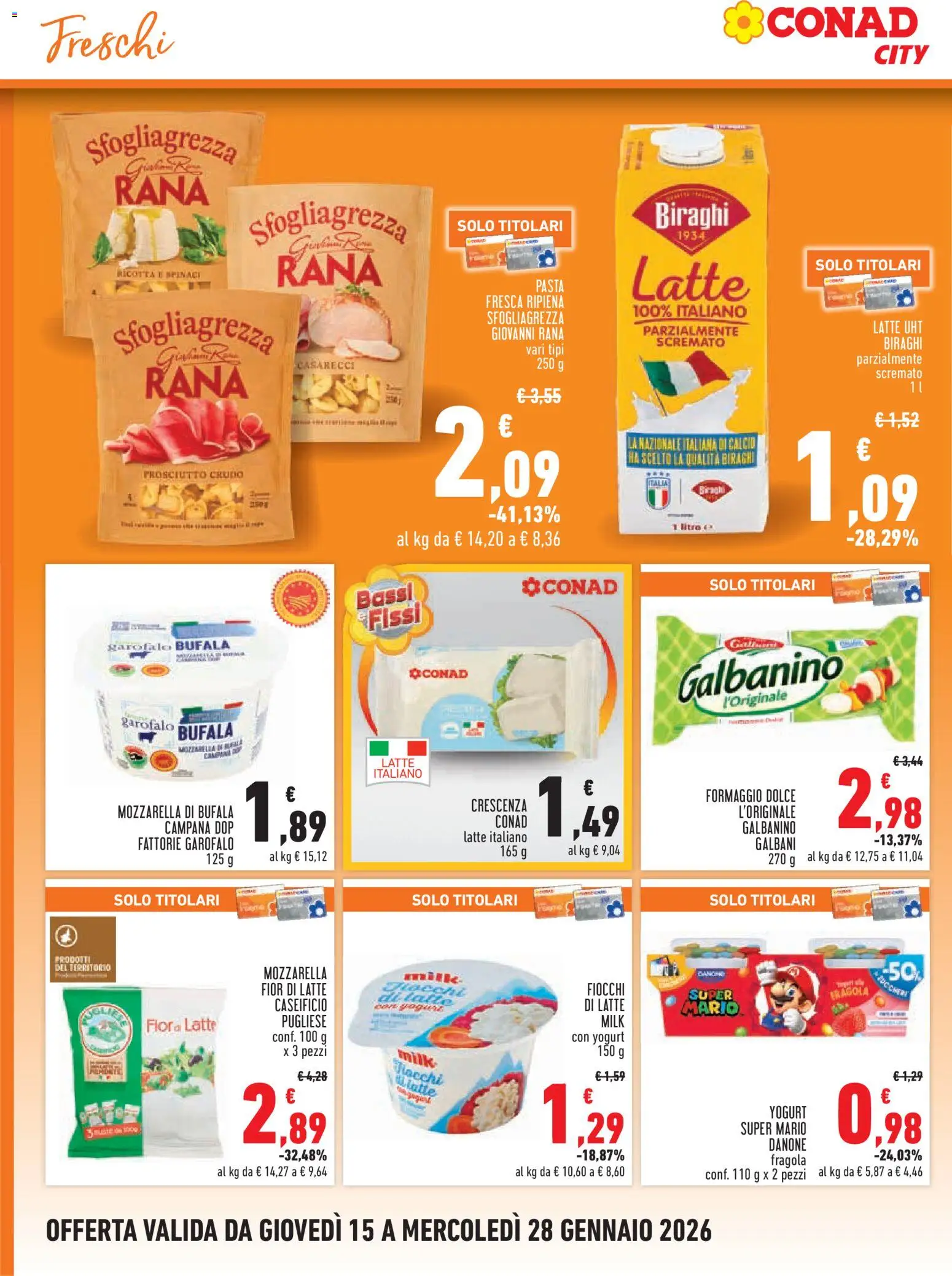 Volantino Conad del 15.01.2026 | Pagina: 8 | Prodotti: Yogurt, Fiocchi di latte, Mozzarella, Prosciutto
