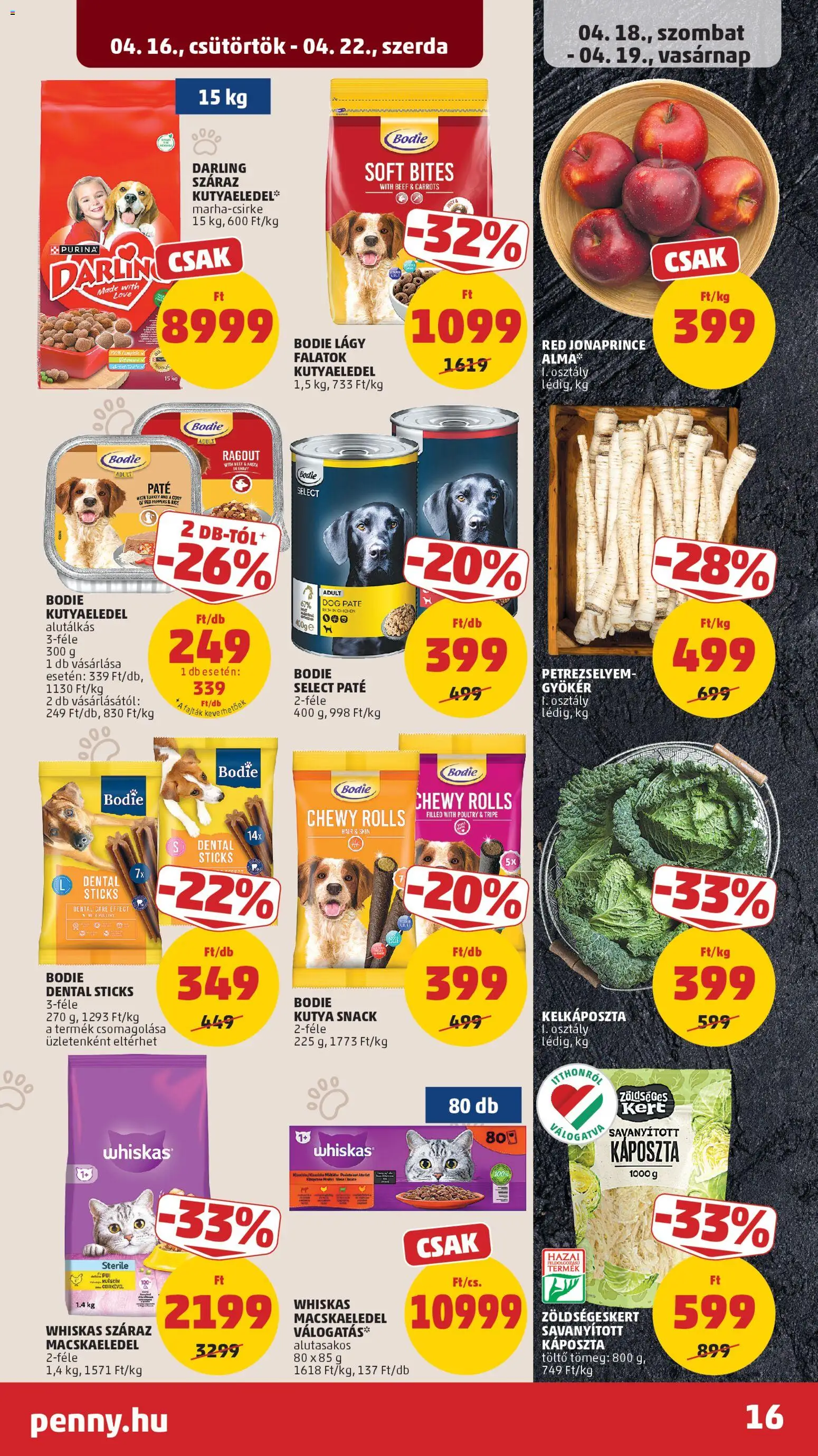 PENNY akciós ujság - amely érvényes a következő dátumtól: 16.04.2026 | Oldal: 20 | Termékek: Káposzta, Macskaeledel, Töltő, Hal