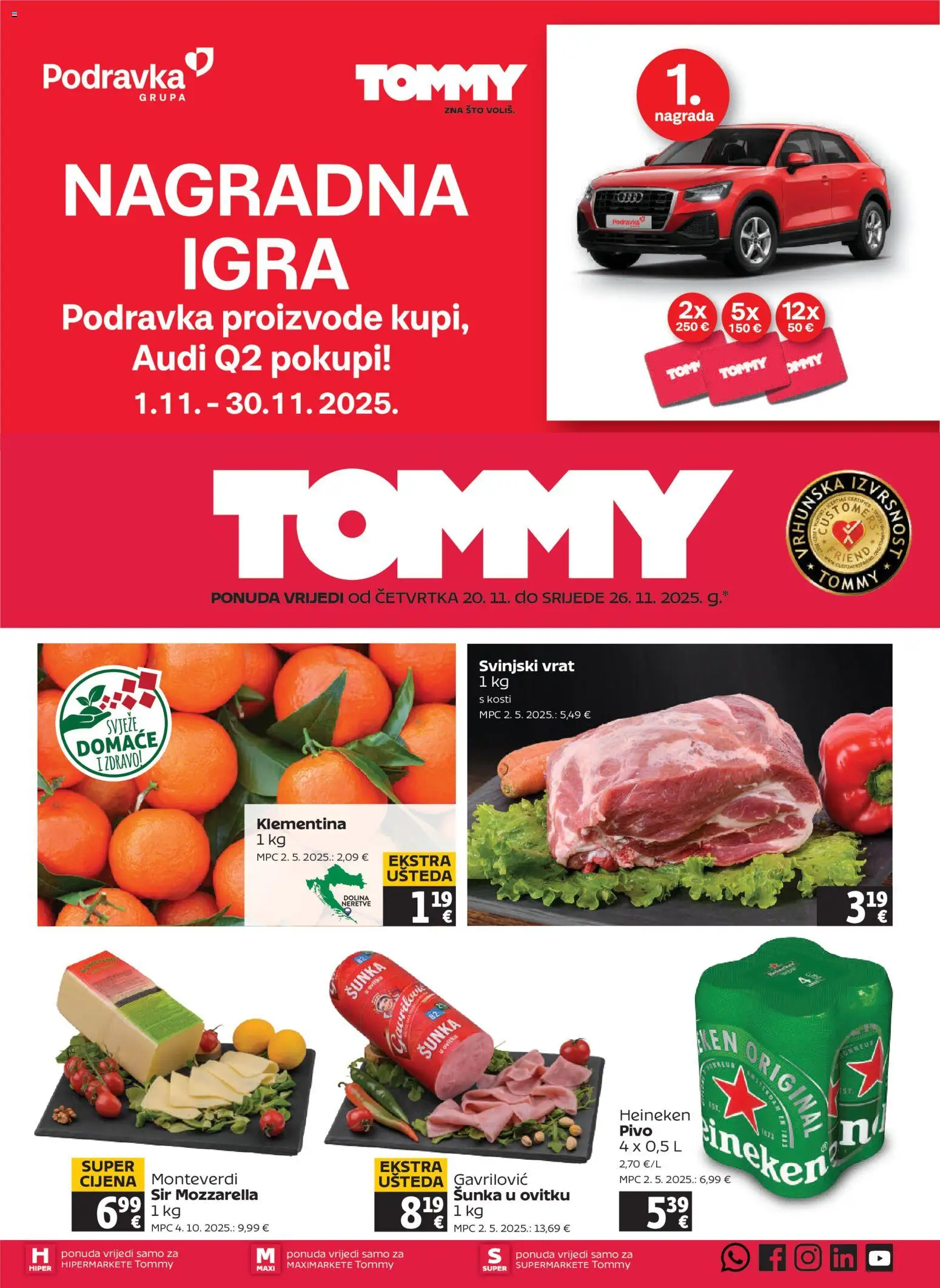 Tommy katalog | vrijedi od 20.11.2025 | Stranica: 1 | Proizvodi: Svinjski vrat, Sir, Podravka, Pivo