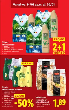 Valvert Mineraalwater, Natural mineral water in a 6 x 1.5L pack. - Voorbeeld van een folder van Lidl, geldig van 14.01.2026 | Pagina: 33 | Producten: La, Limoen, Citroen, Mineraalwater