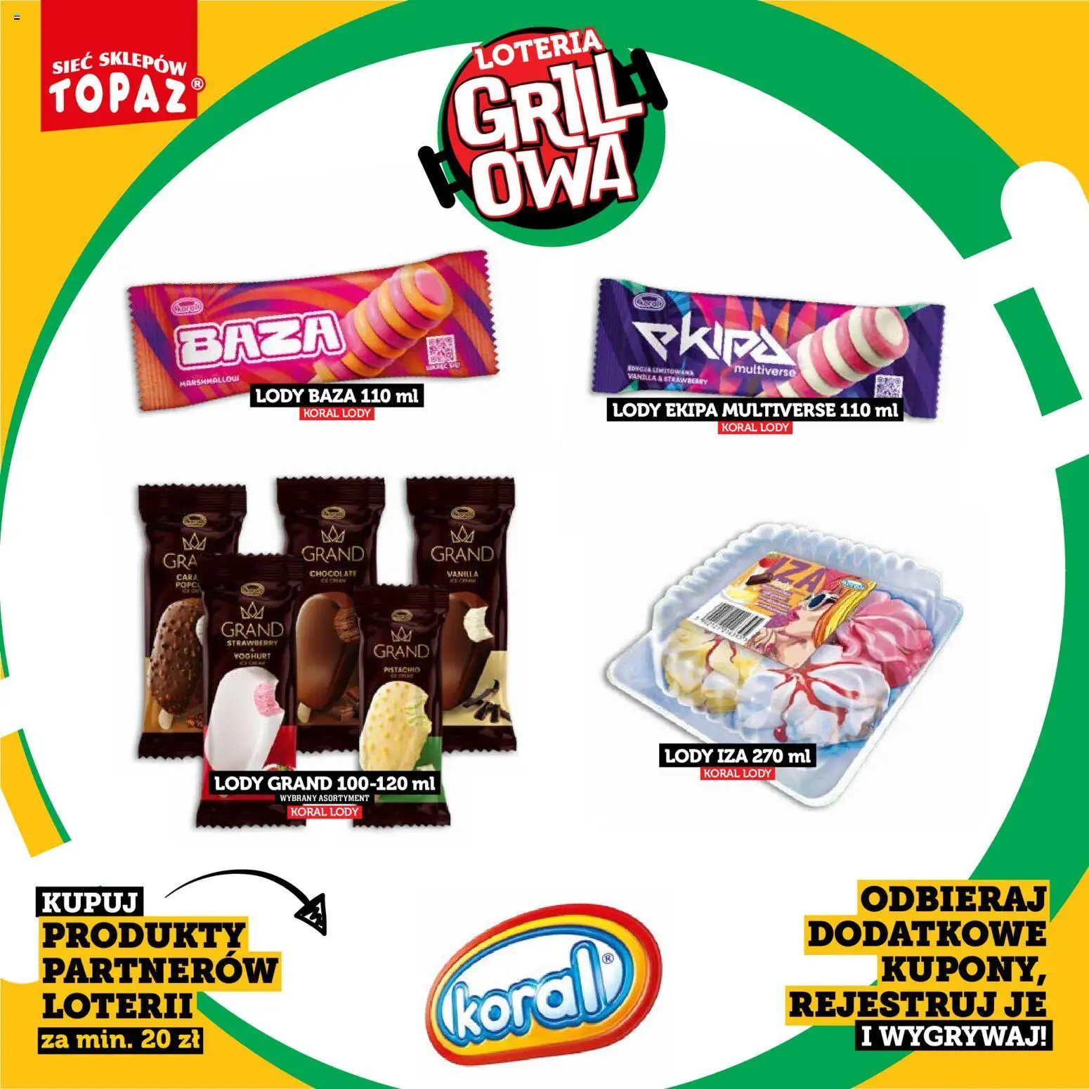 Topaz gazetka - Kupuj, Grilluj I Wygrywaj od 20.04.2026 | Strona: 30 | Produkty: Grill, Lody