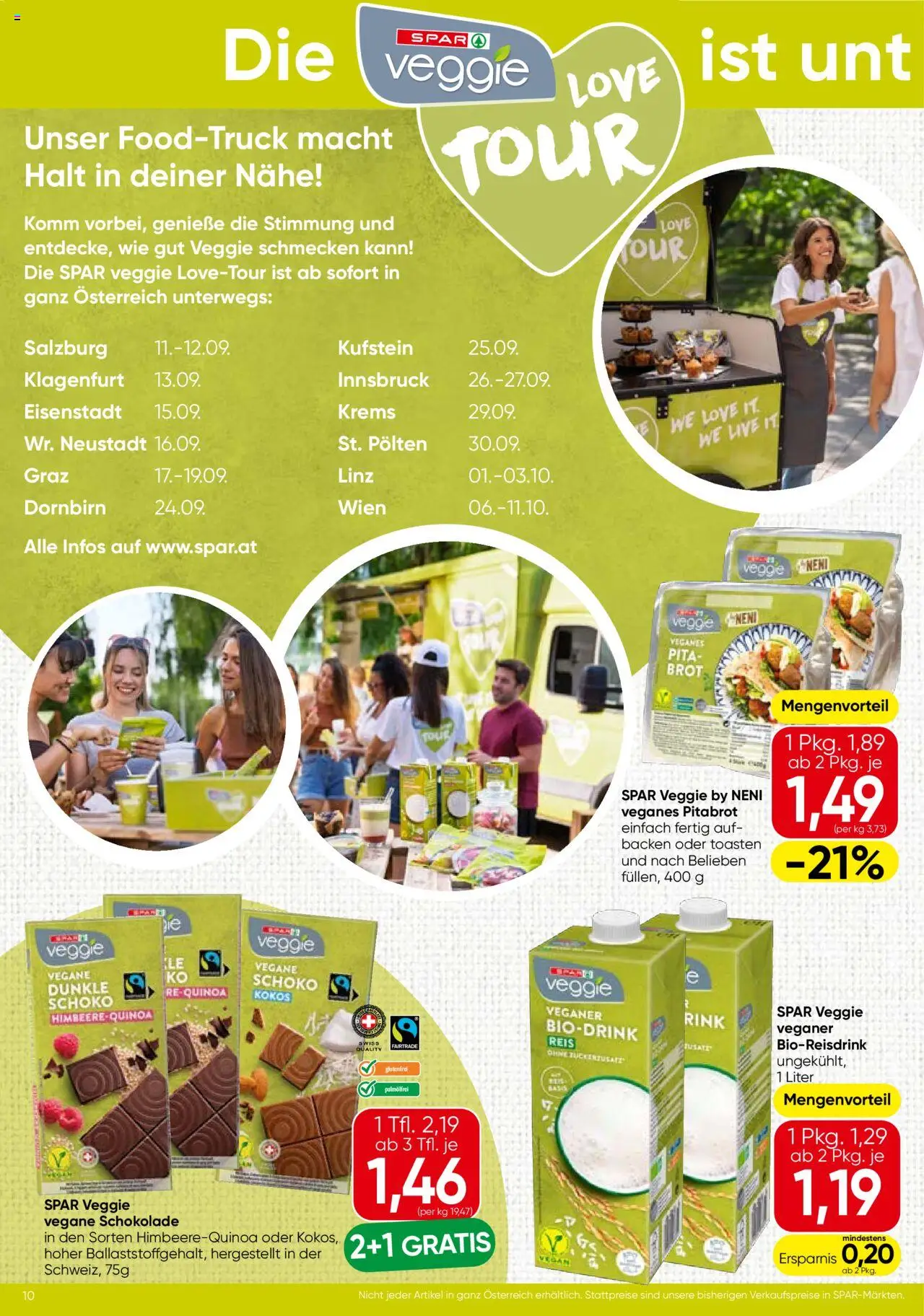 Spar Flugblatt -Tirol gültig ab 11.09.2025 | Seite: 10 | Produkte: Brot, Schokolade, Reis