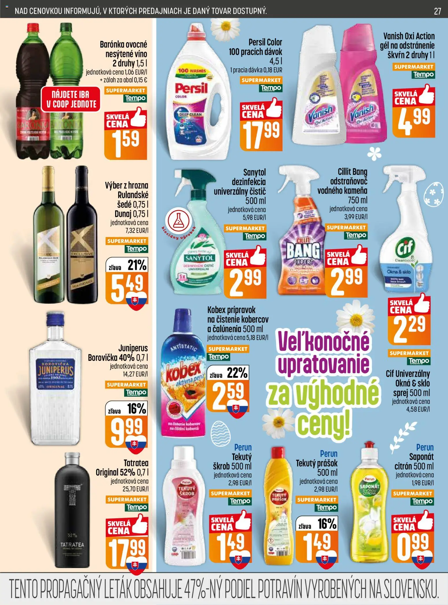 Nové COOP Jednota akcie – leták je platný od 19.03.2026 | Strana: 27 | Produkty: Víno, Persil, Vanish, Cif
