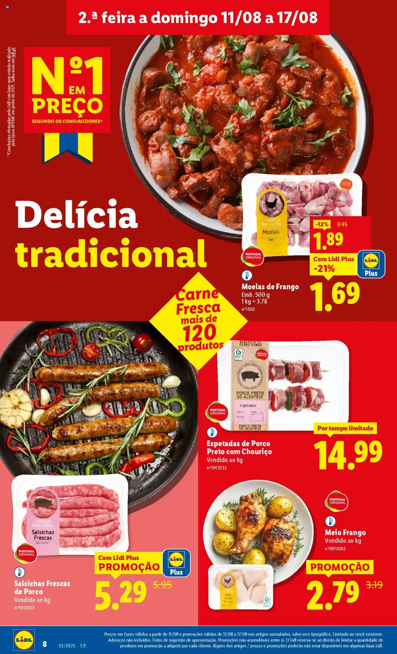 Lidl folheto │ válido de 11.08.2025 | Página: 8 | Produtos: Frango, Base, Carne, Moelas