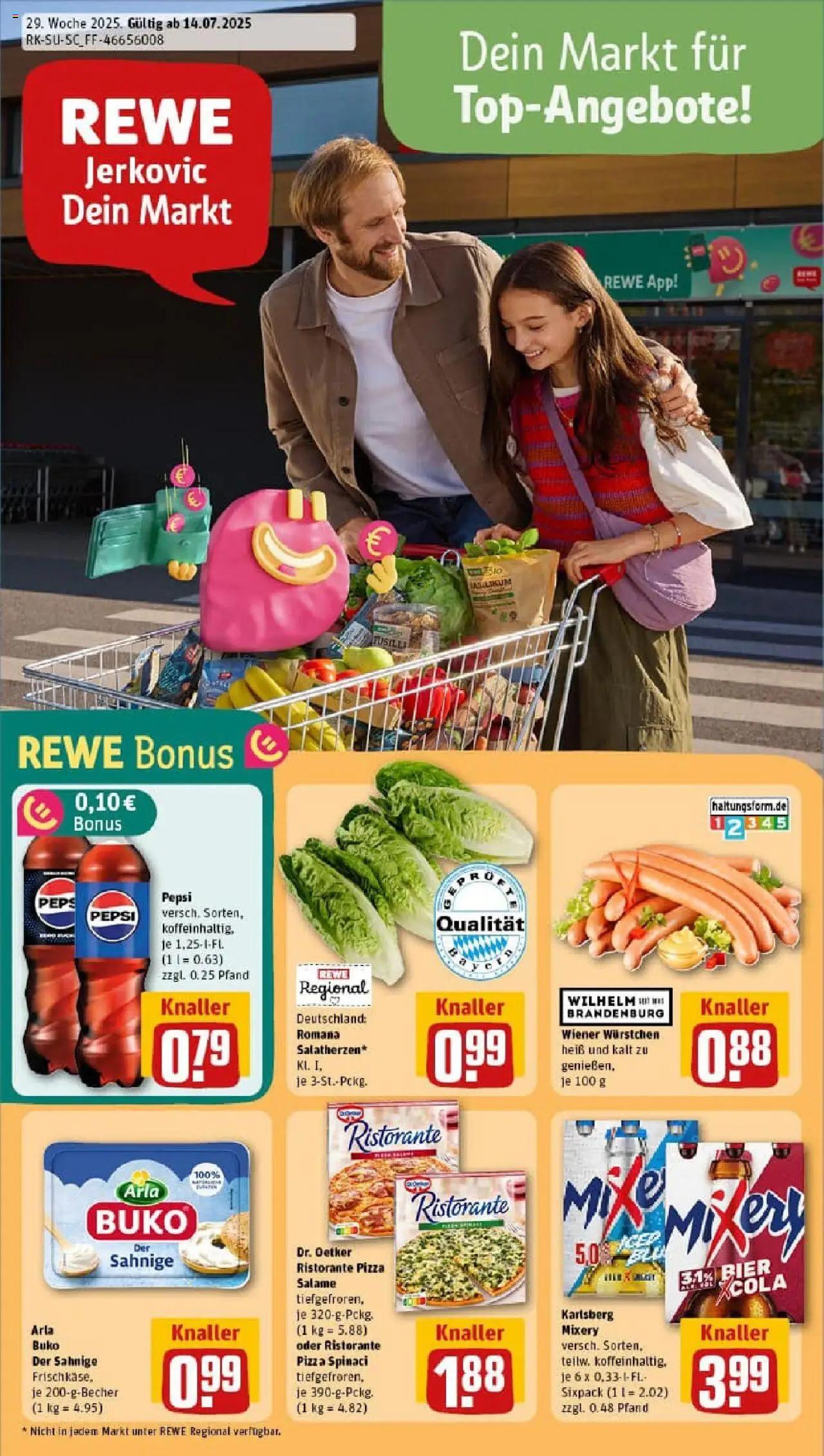 Rewe prospekt München / Moosach	 - gültig ab dem 13.07.2025 | Seite: 1 | Produkte: Wiener wurstchen, Pepsi, Pizza, Mixery