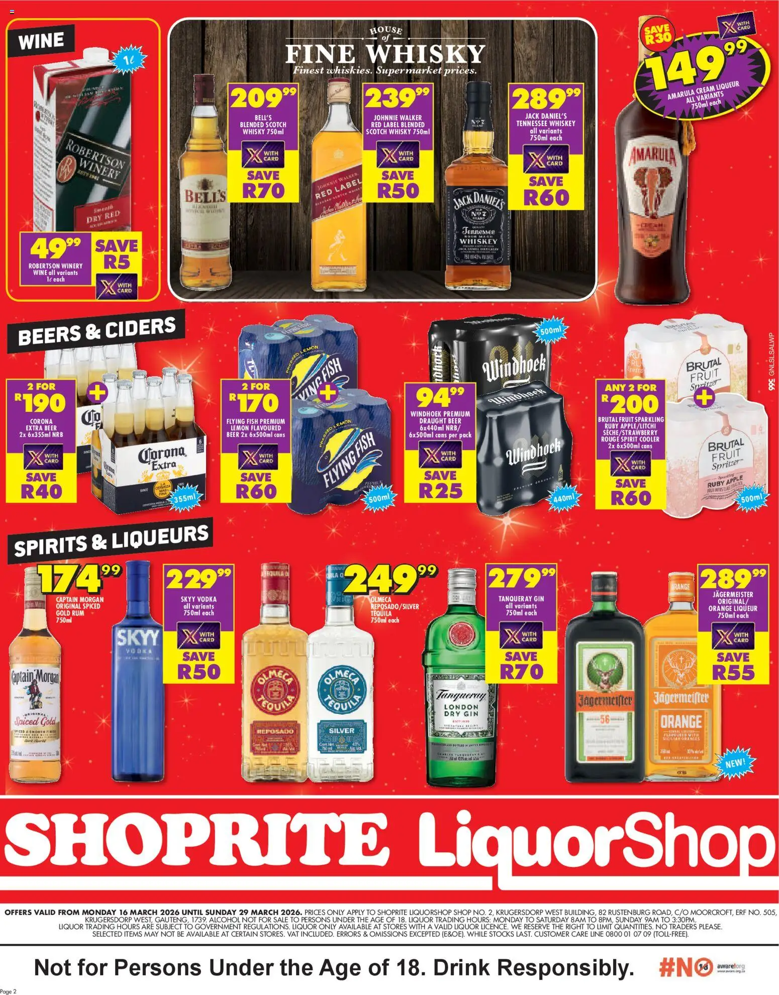 New Shoprite catalogue – valid from 16.03.2026 | Page: 2 | Products: Rum, Cooler, Oranges, Vodka