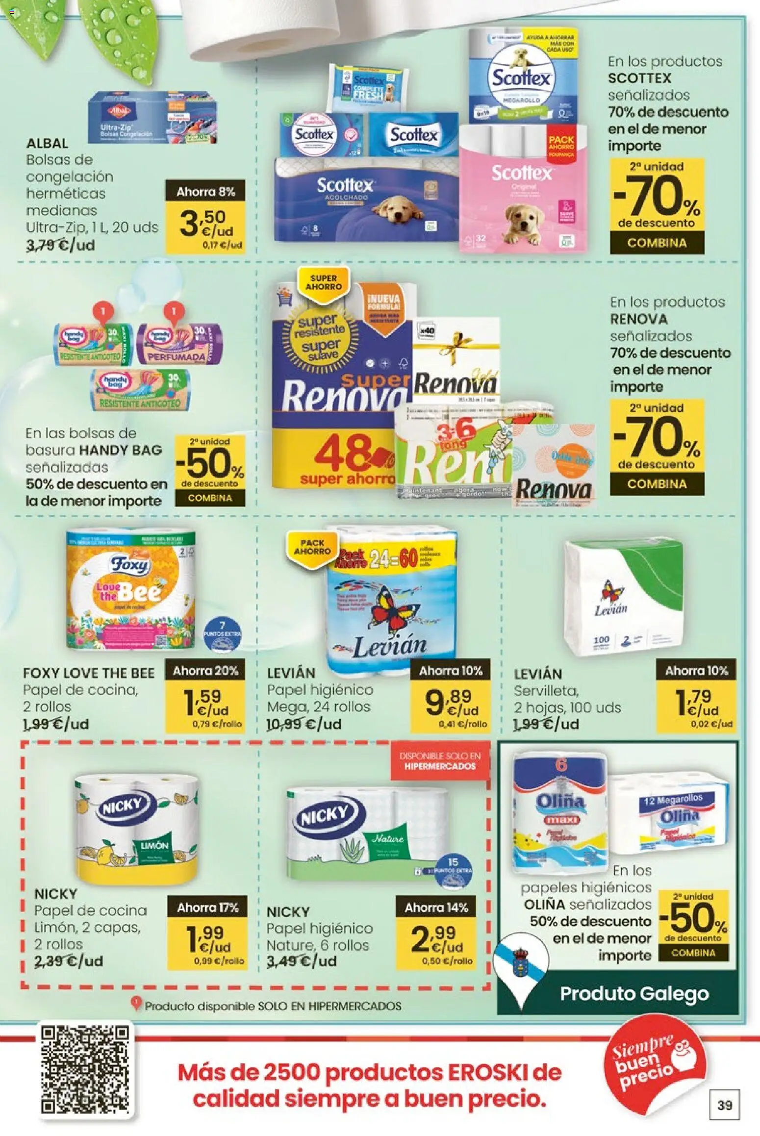 Eroski - Quieres ahorrar conmigo │ válido desde el 26.03.2026 | Página: 39 | Productos: Papel higienico, Cocina