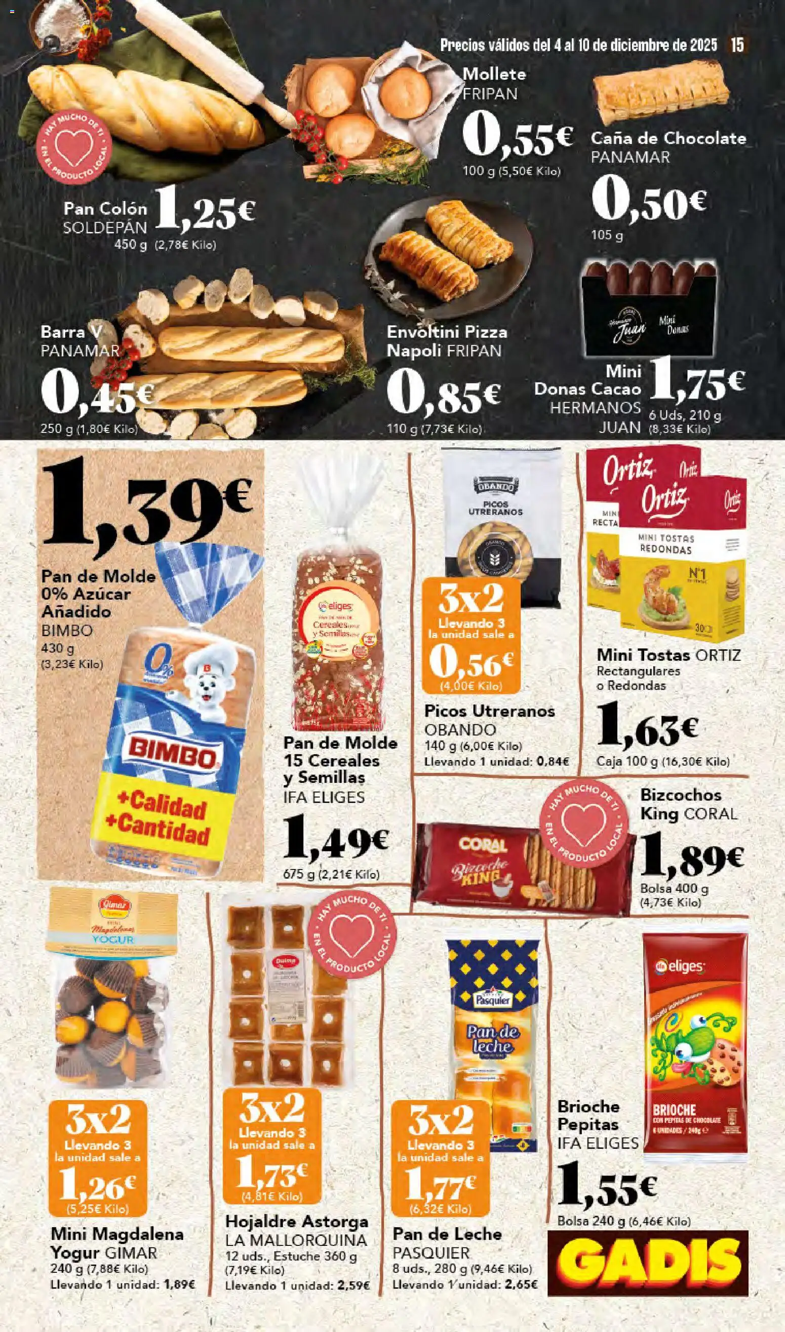 Gadis - folleto │ válido desde el 04.12.2025 | Página: 15 | Productos: Chocolate, Pizza, Pan de molde, Pan de leche