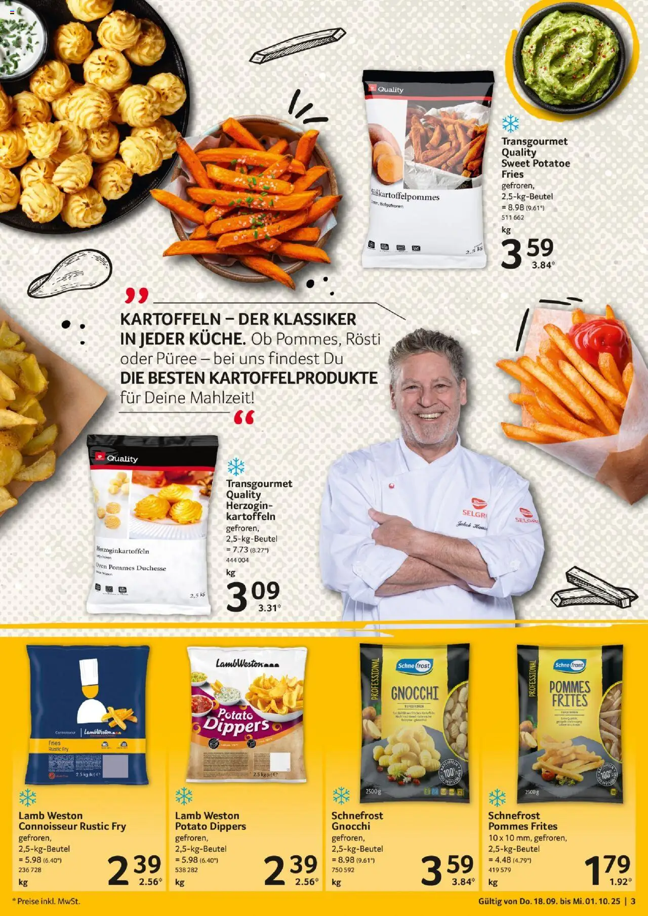 Selgros Gastronomie – gültig ab 18.09.2025 | Seite: 3 | Produkte: Pommes, Pommes frites, Kartoffeln