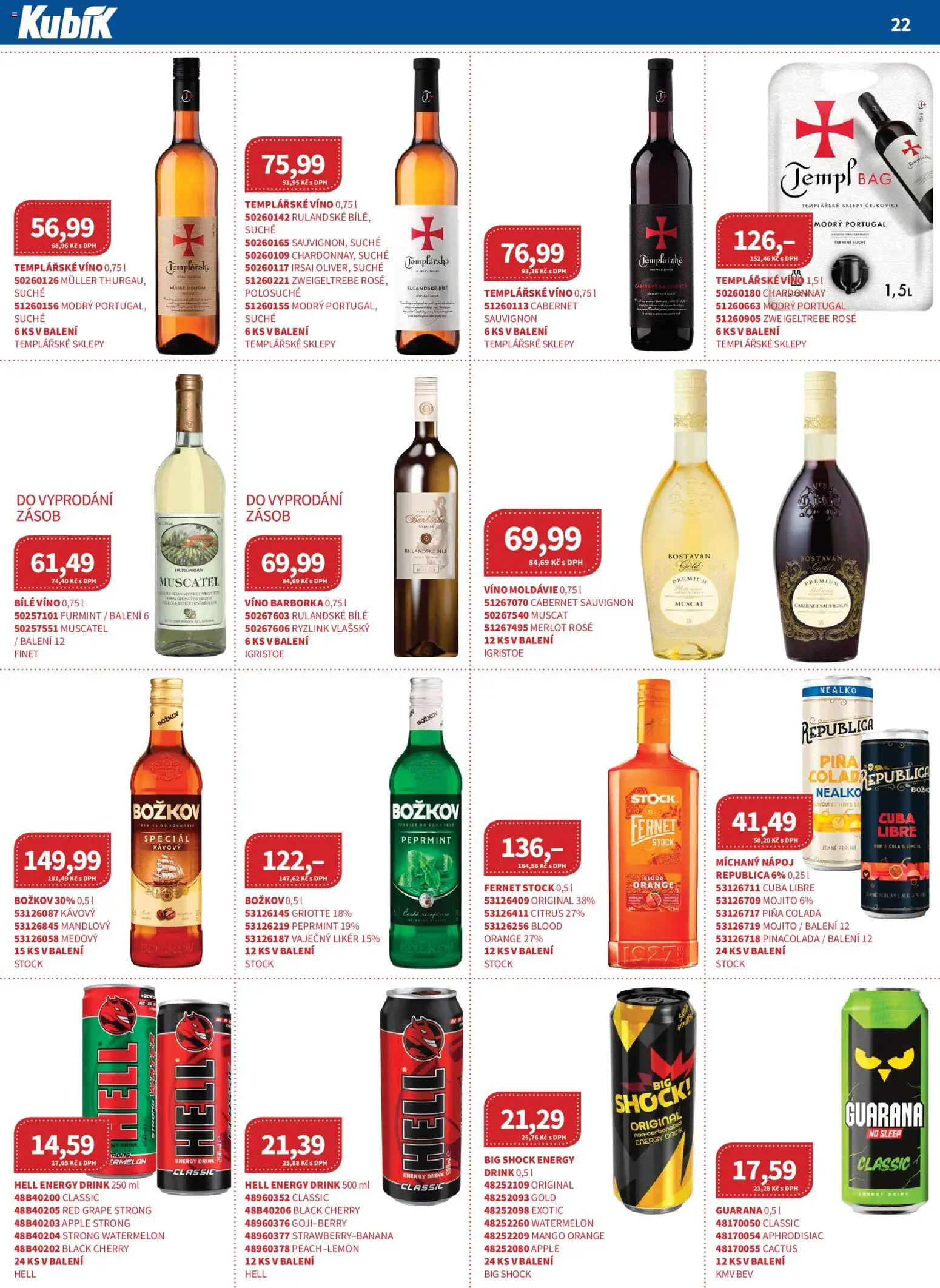 Kubík leták - Velkoobchod 03/2026 od 01.03.2026 | Strana: 22 | Produkty: Bílé víno, Mango, Božkov Republica, Fernet