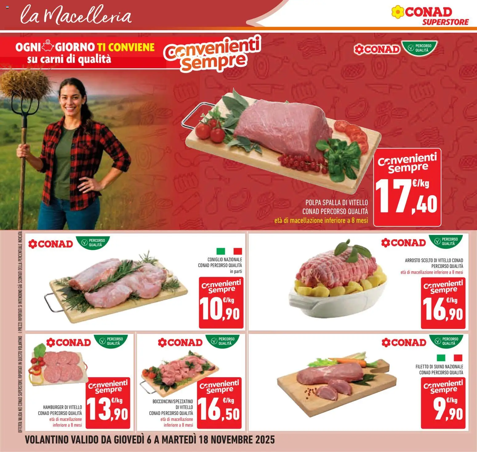 Volantino Conad del 06.11.2025 | Pagina: 14 | Prodotti: Arrosto, Suino, Vitello, Hamburger