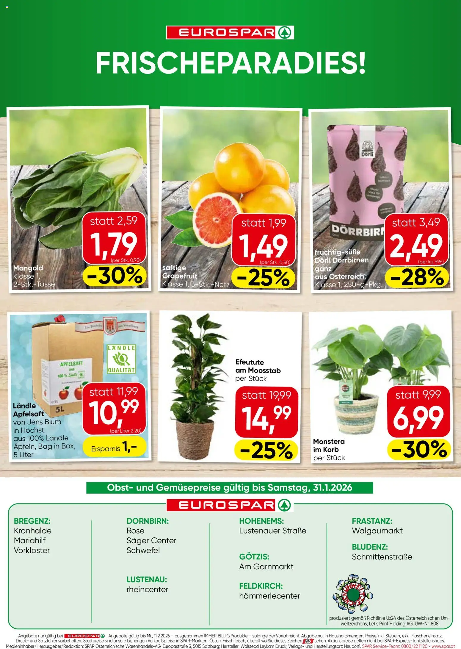 Eurospar Flugblatt - Vorarlberg gültig ab 29.01.2026 | Seite: 16 | Produkte: Grapefruit, Obst, Korb, Planche de surf