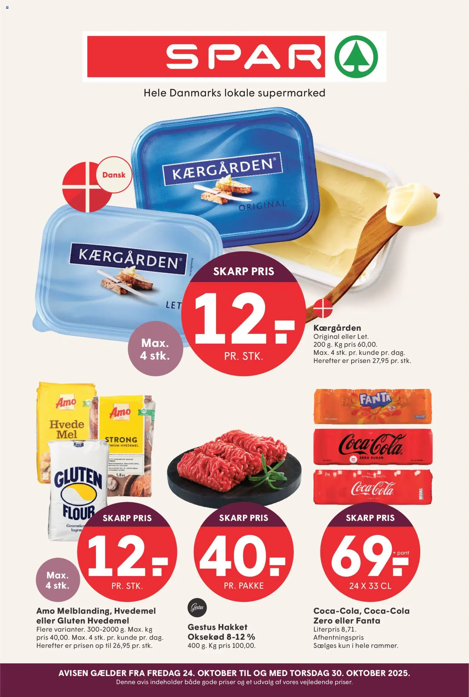 Spar tilbudsavis – gyldig fra 24.10.2025 | Side: 1 | Produkter: Coca Cola, Oksekød, Hvedemel, Fanta