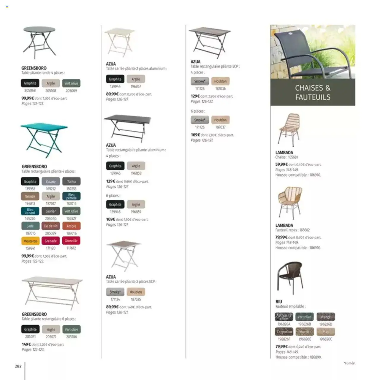  | Page: 282 | Produits: Argile, Miel, Table, Table pliante