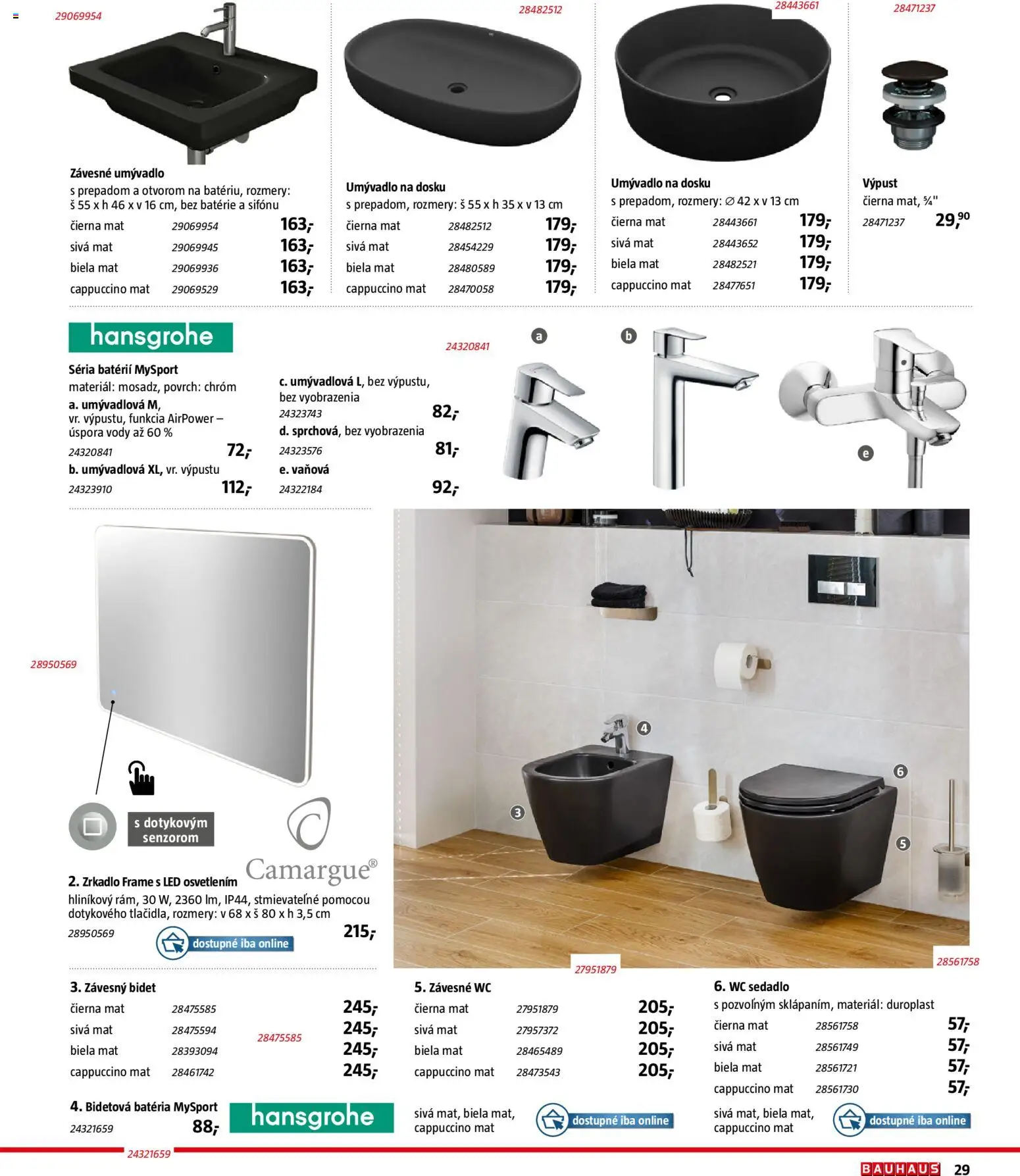 Nové Bauhaus akcie – leták je platný od 15.12.2025 | Strana: 29 | Produkty: Umývadlo na dosku, Zrkadlo, Wc