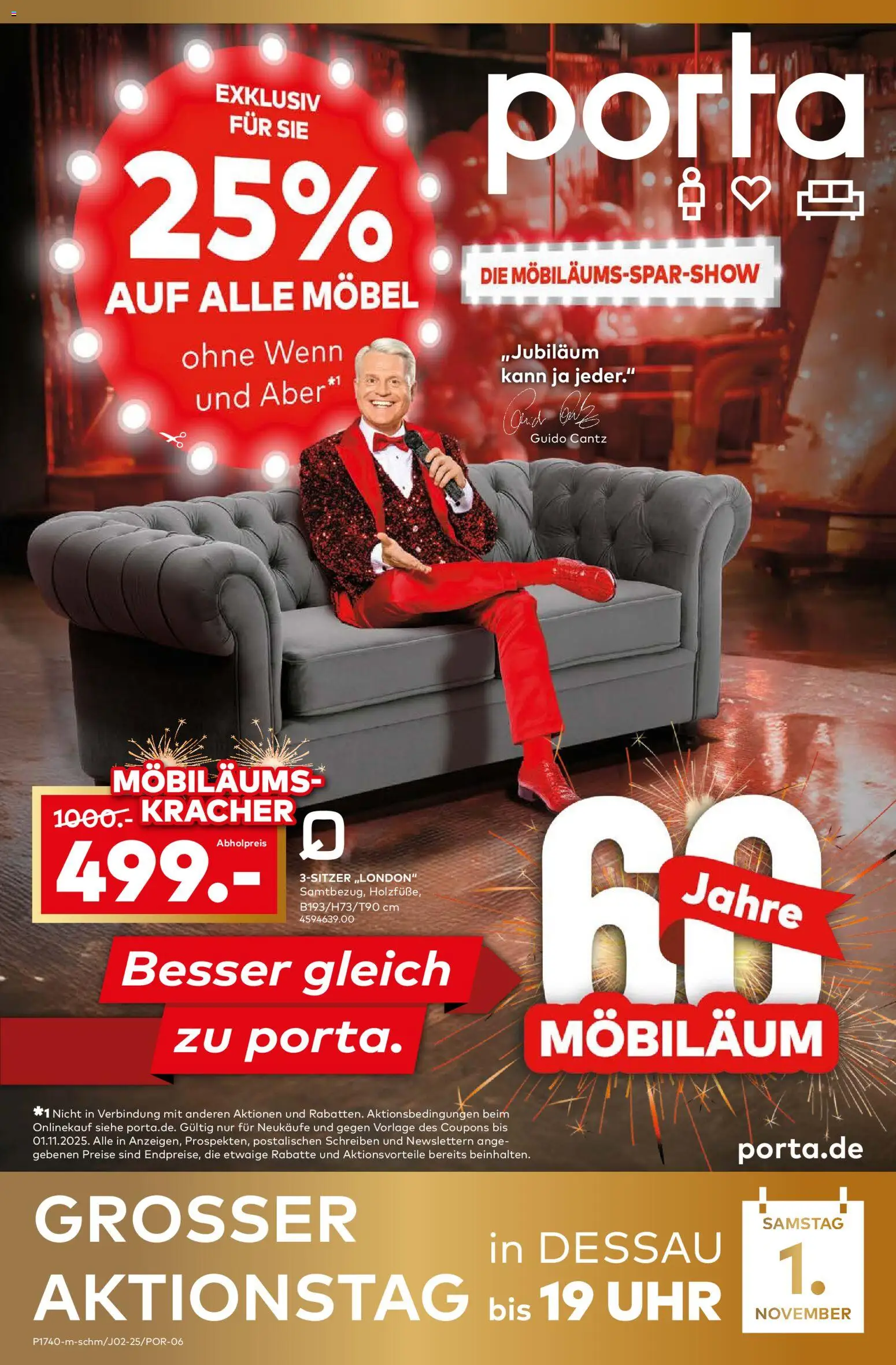 Porta! Möbiläums-Spar-Show mit Guido Cantz und 25% auf ALLE Möbel - Dessau-Roßlau – gültig ab 27.10.2025 | Seite: 1 | Produkte: Uhr