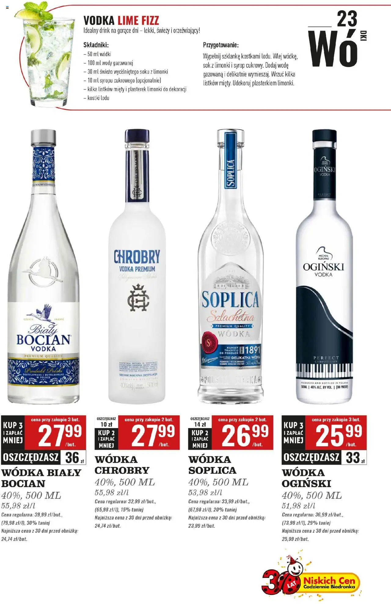 Biedronka gazetka - Czas na toast od 25.08.2025 | Strona: 23 | Produkty: Ogiński, Wódka Ogiński, Wódka bocian, Sok