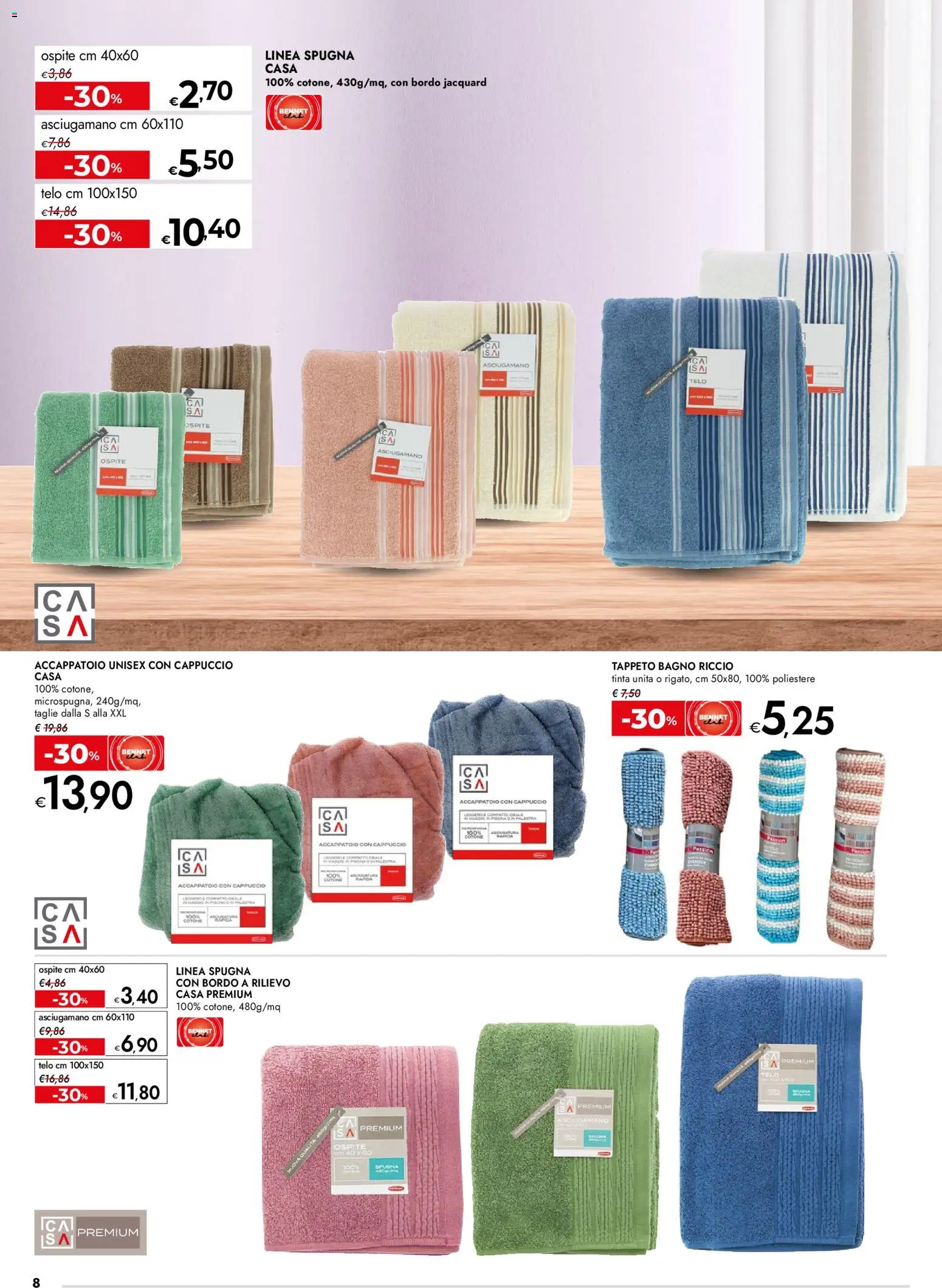 Volantino bennet del 02.01.2026 | Pagina: 8 | Prodotti: Spugna, Asciugamano, Bagno, Tappeto