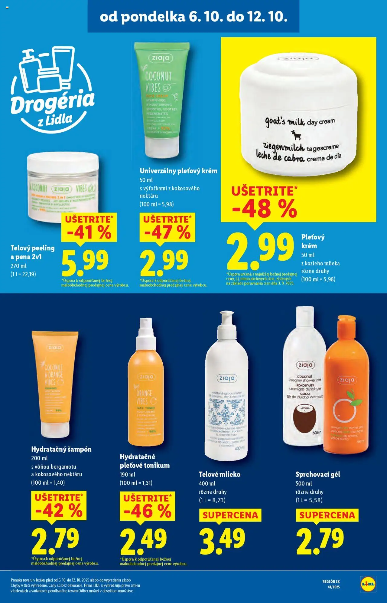 Nové Lidl akcie – leták je platný od 06.10.2025 | Strana: 46 | Produkty: Šampón, Peeling, Telové mlieko, Krém