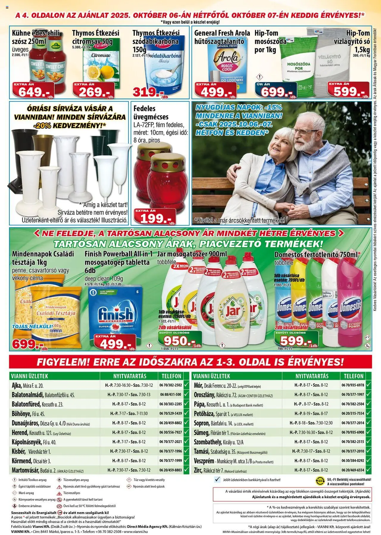 Vianni akciós ujság - amely érvényes a következő dátumtól: 01.10.2025 | Oldal: 4 | Termékek: Mosogatógép, Penne, Szósz, Só