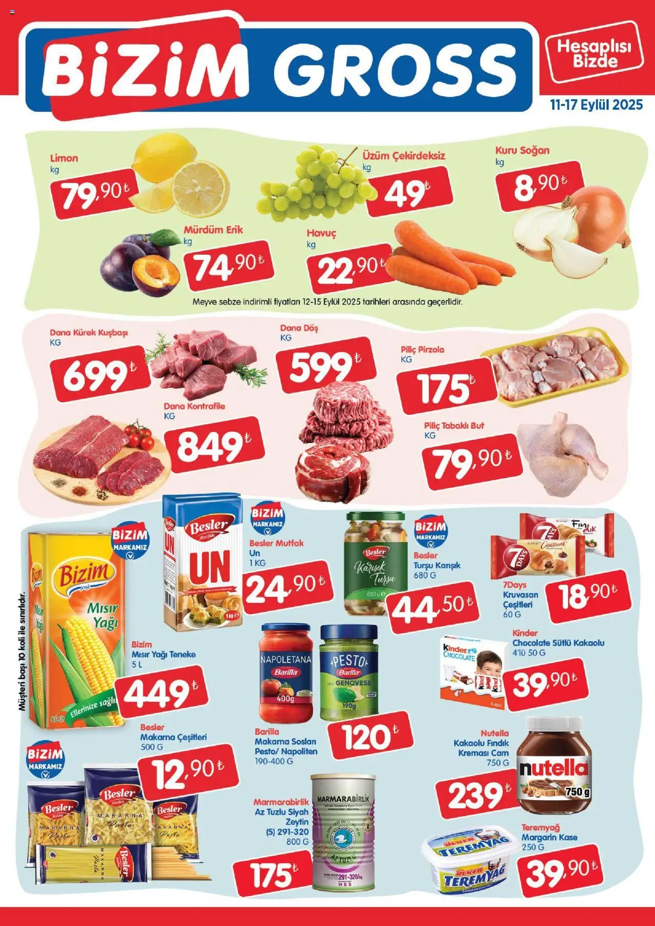 Bizim Toptan - Bizim Gross Fırsat Bülteni - 11.09.2025 tarihinden itibaren geçerlidir | Sayfa: 2 | Ürünler: Erik, Kaşe, Makarna, Fındık