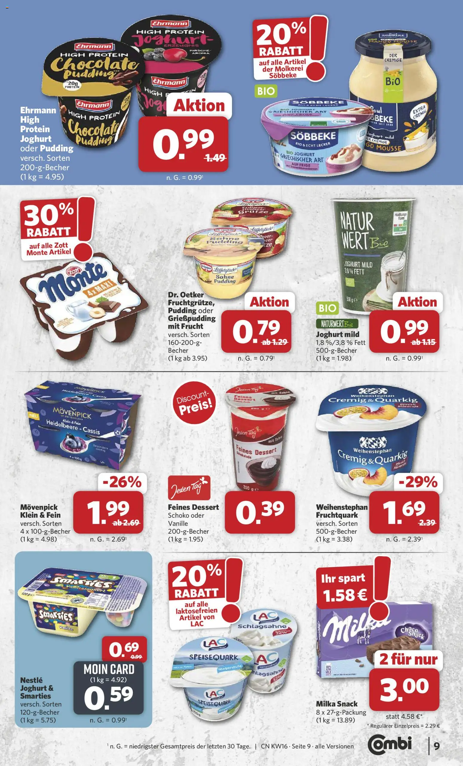 Combi Prospekt 	 – gültig ab 13.04.2026 | Seite: 9 | Produkte: Schlagsahne, Milka, Pudding, Sahne