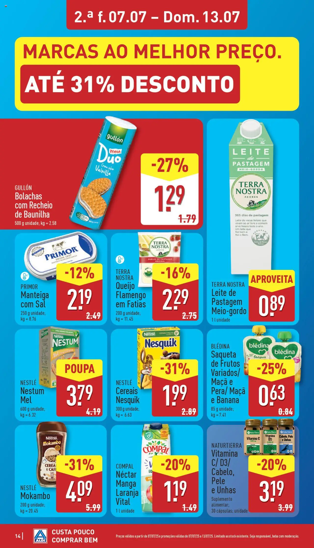 Aldi folheto │ válido de 07.07.2025 | Página: 14 | Produtos: Leite, Manteiga, Queijo, Cereais