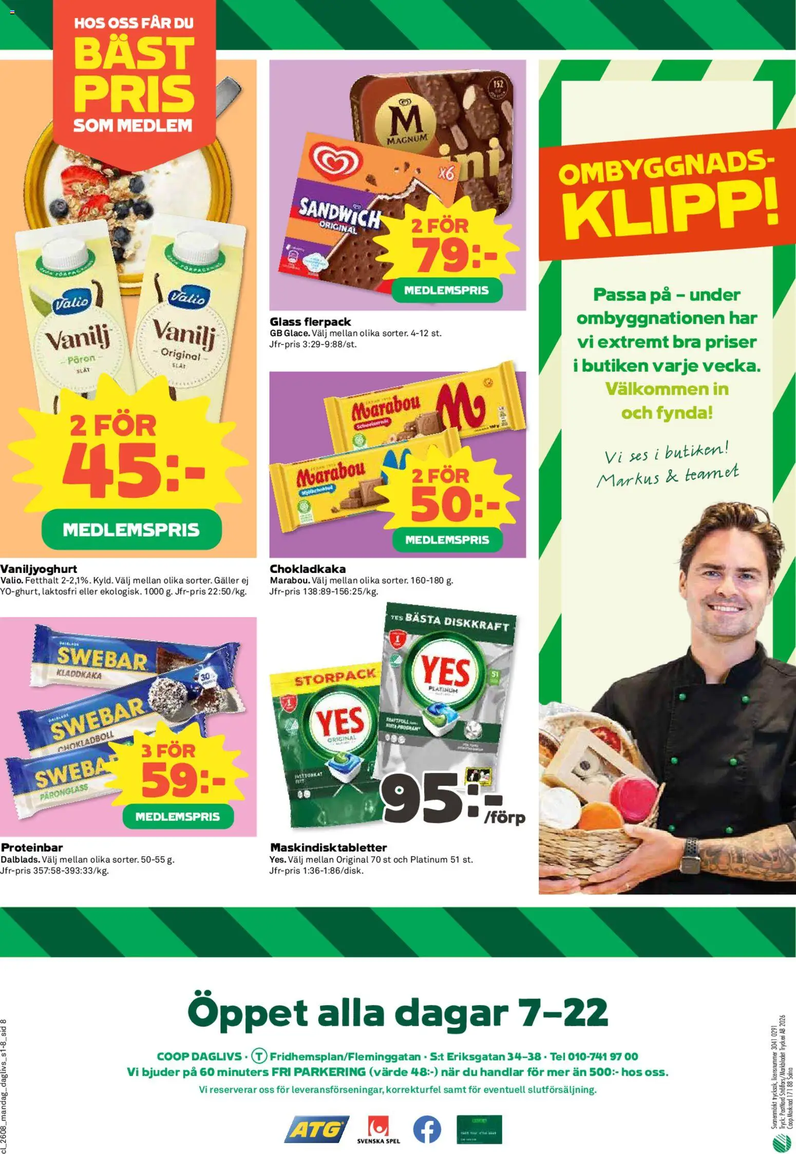 Coop Daglivs reklamblad aktuell från 16.02.2026 | Sida: 8 | Produkter: Sandwich, Proteinbar, Glass, Spel