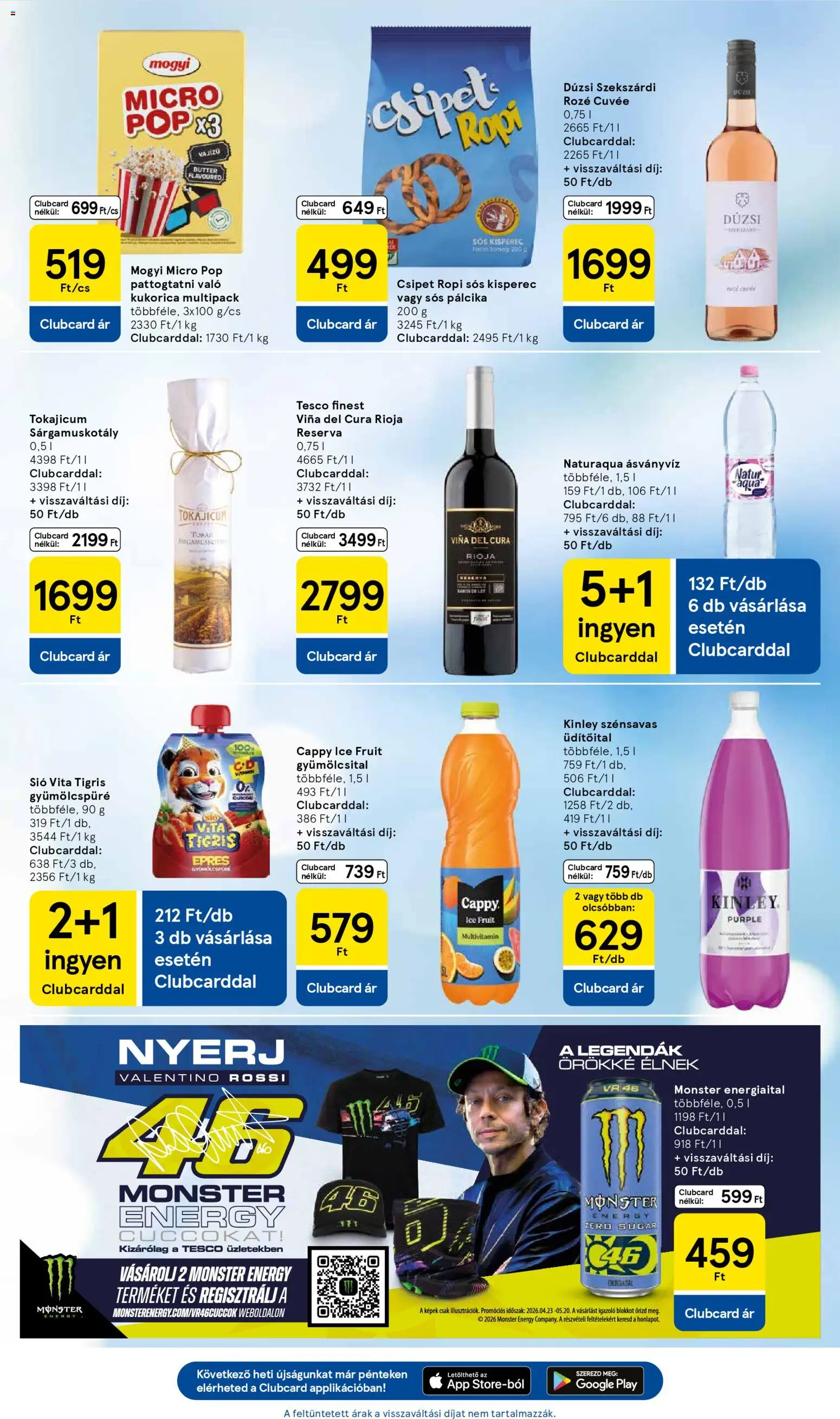 Tesco akciós ujság - amely érvényes a következő dátumtól: 23.04.2026 | Oldal: 21 | Termékek: Gyümölcsital, Energiaital, Kisperec, Ropi