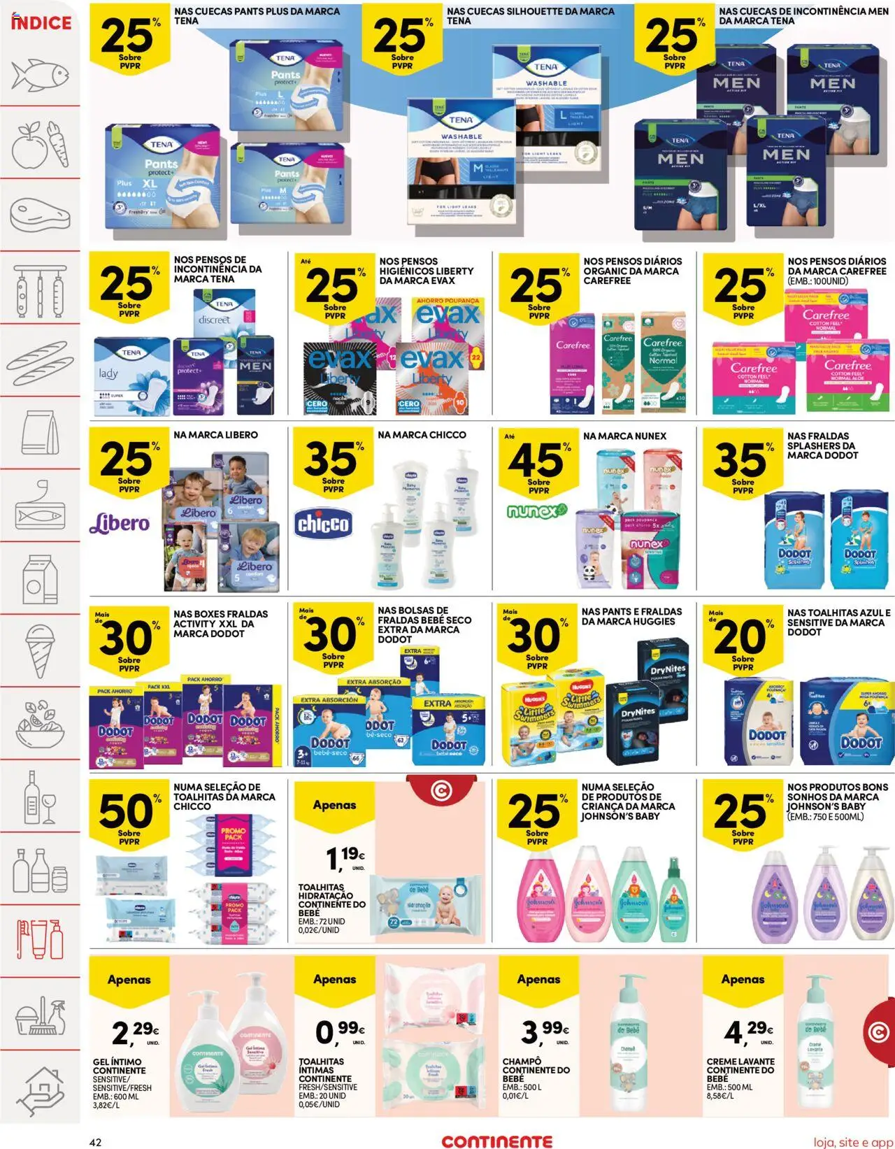 Continente folheto │ válido de 09.09.2025 | Página: 42 | Produtos: Pensos higiénicos, Fraldas, Shampoo, Cuecas