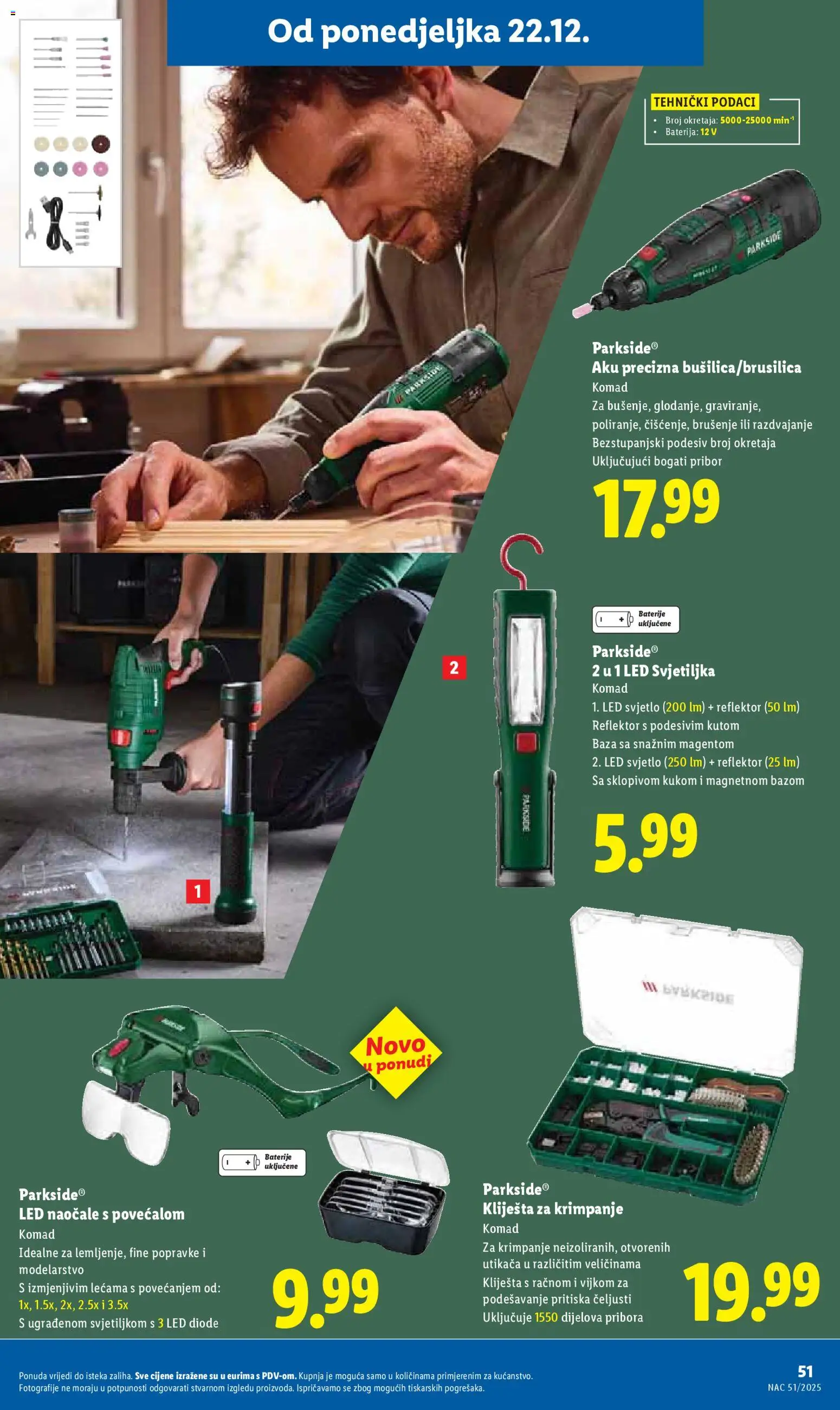 Lidl katalog | vrijedi od 18.12.2025 | Stranica: 51 | Proizvodi: Baterija, Reflektor, Naočale, Kliješta