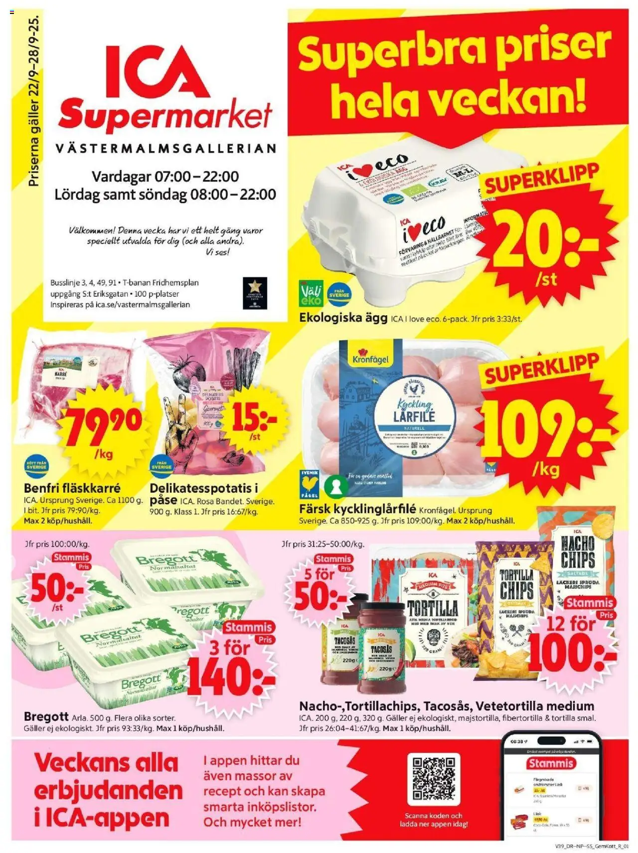 ICA Supermarket reklamblad aktuell från 22.09.2025 | Sida: 1 | Produkter: Chips, Bregott, Ägg, Potatis