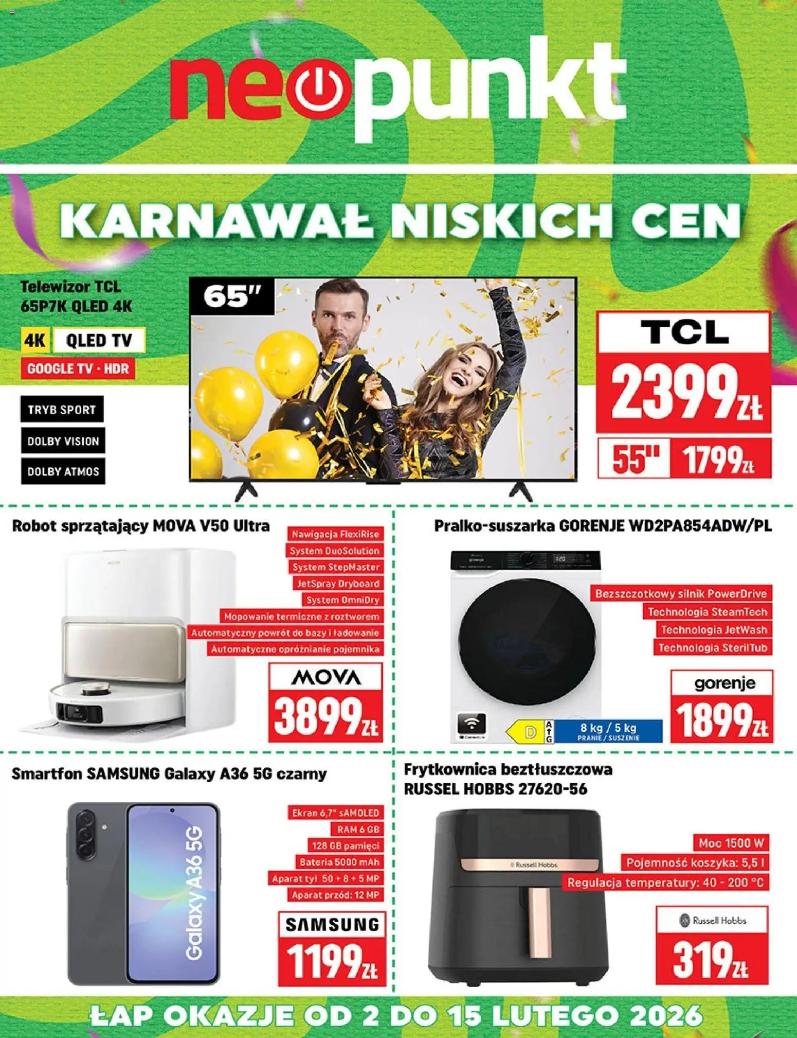 Neopunkt Gazetka od 02.02.2026 | Strona: 1 | Produkty: Smartfon, Telewizor, Robot, Frytkownica