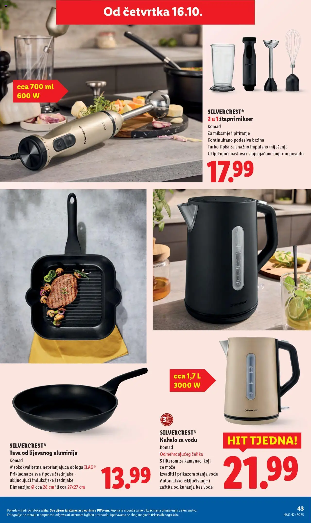 Lidl katalog | vrijedi od 13.10.2025 | Stranica: 43 | Proizvodi: Kuhalo za vodu, Mikser, Štapni mikser, Tava