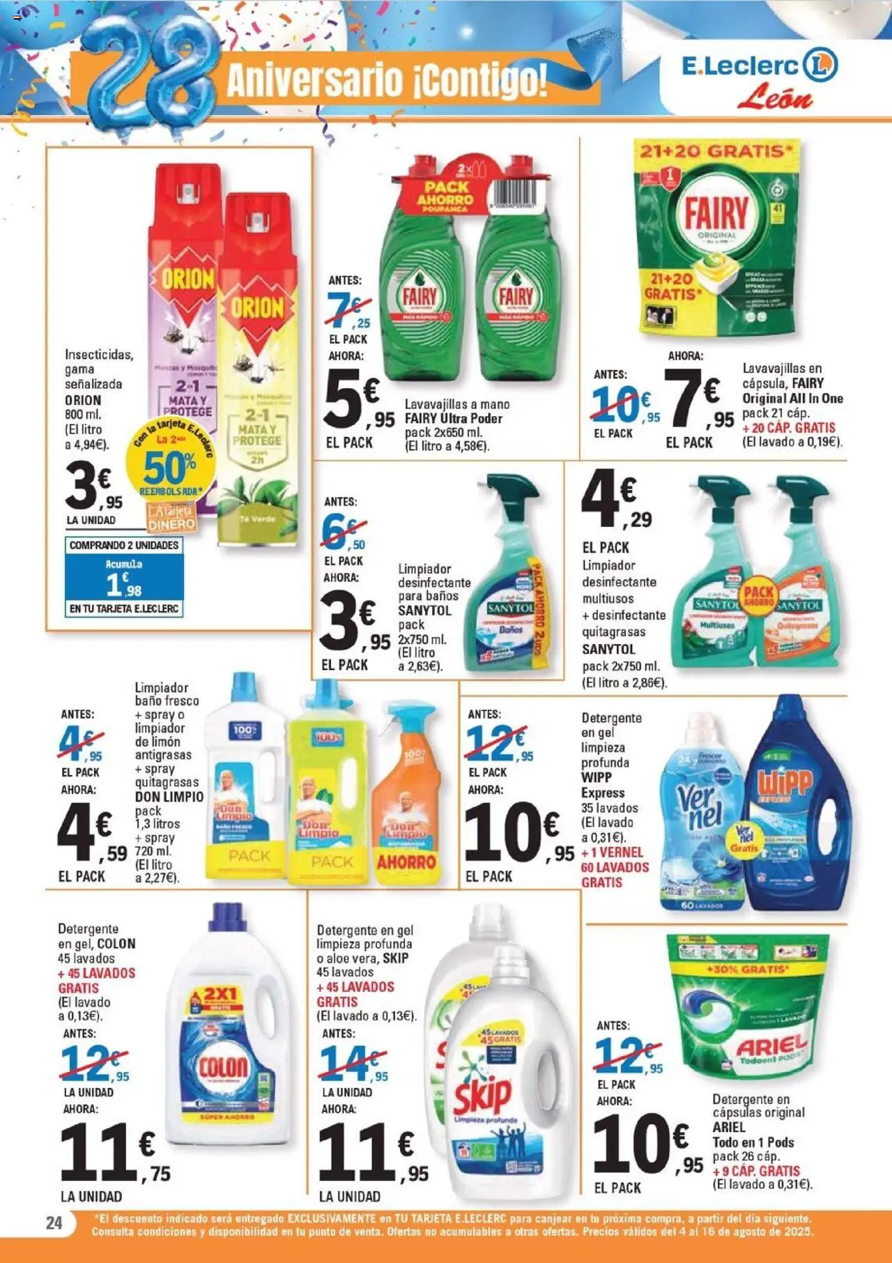 E.Leclerc folleto │ válido desde el 04.08.2025 | Página: 24 | Productos: Detergente, Té, Lavavajillas, Baño