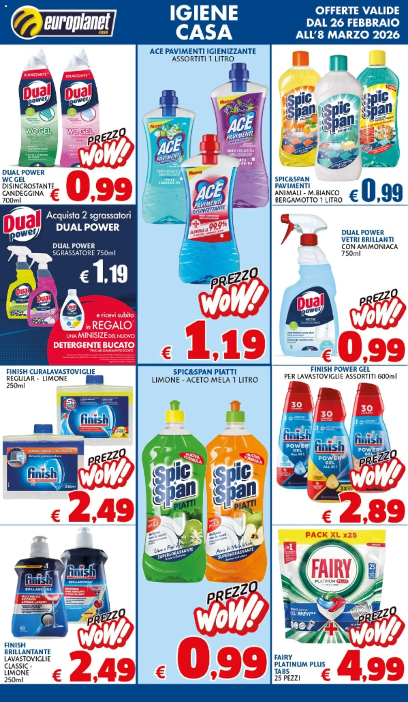 Volantino Europlanet Casa del 26.02.2026 | Pagina: 7 | Prodotti: Detergente, Lavastoviglie, Aceto, WC