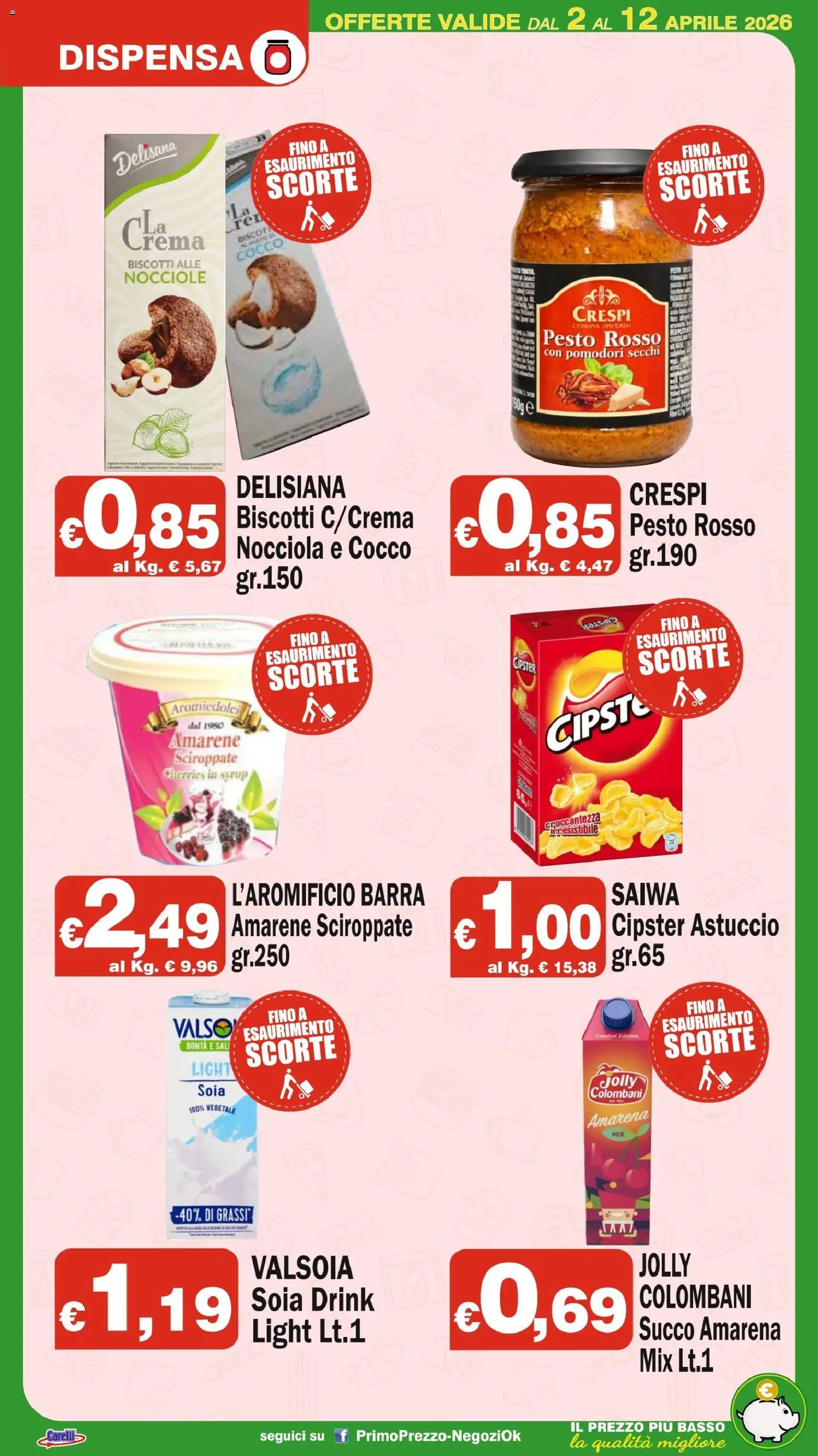 Volantino Primo Prezzo del 02.04.2026 | Pagina: 18 | Prodotti: Succo, Biscotti, Pomodori, Pesto
