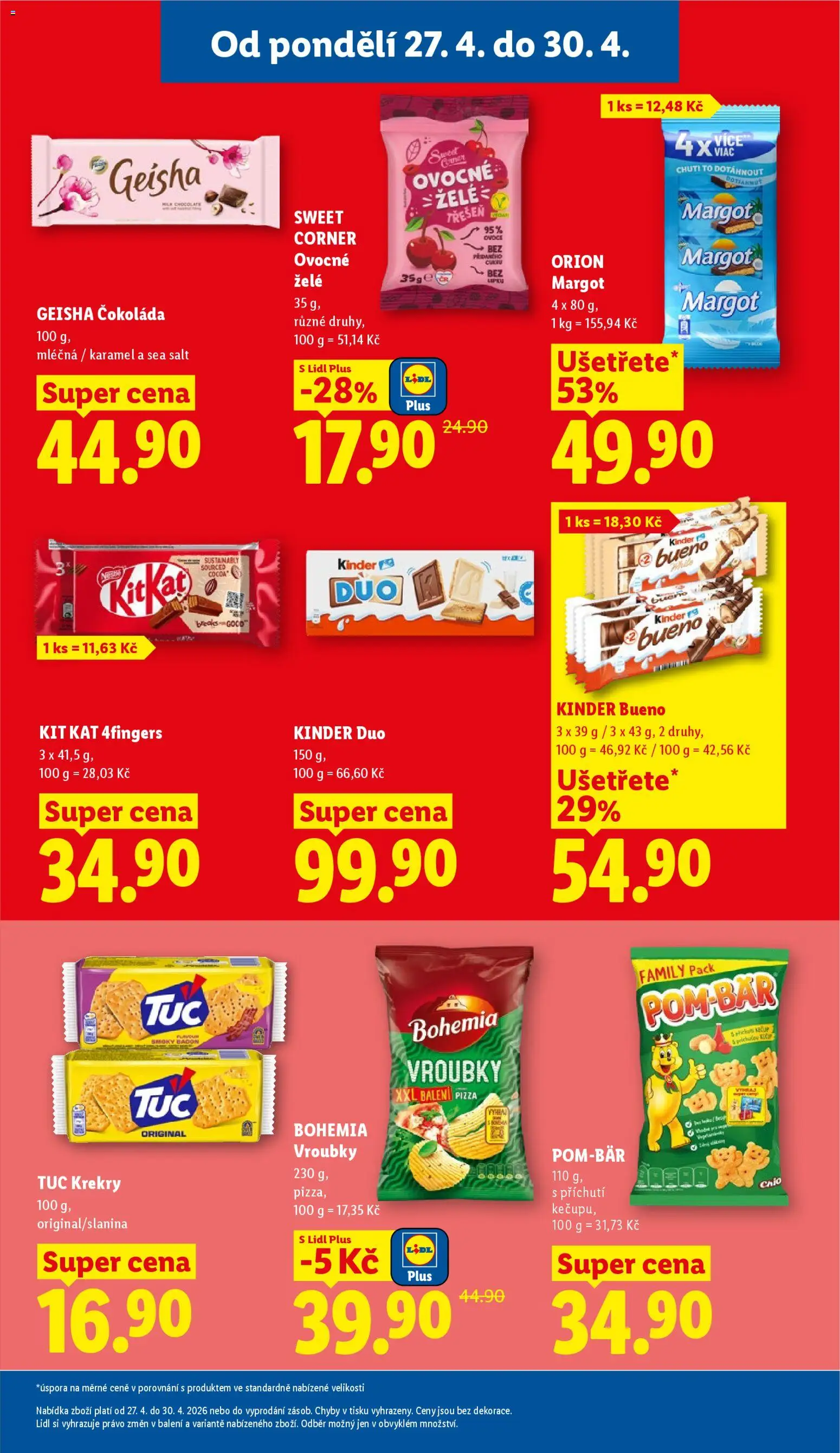Lidl leták od 27.04.2026 | Strana: 27 | Produkty: Ovoce, Krekry, Geisha, Kinder Bueno