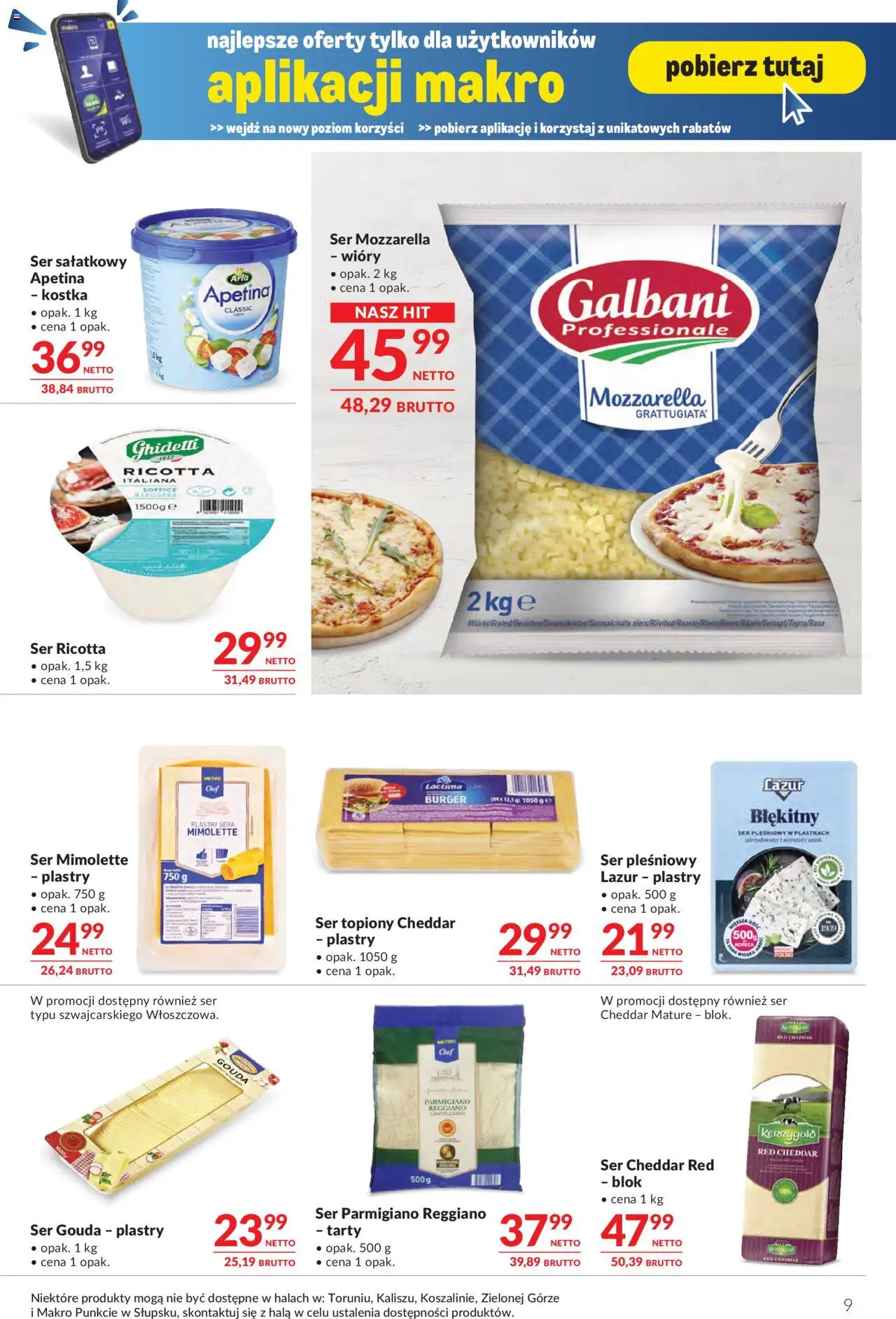 Makro Gazetka - Oferta dla gastronomii od 16.09.2025 | Strona: 9 | Produkty: Ser topiony, Ser, Mozzarella, Ser cheddar