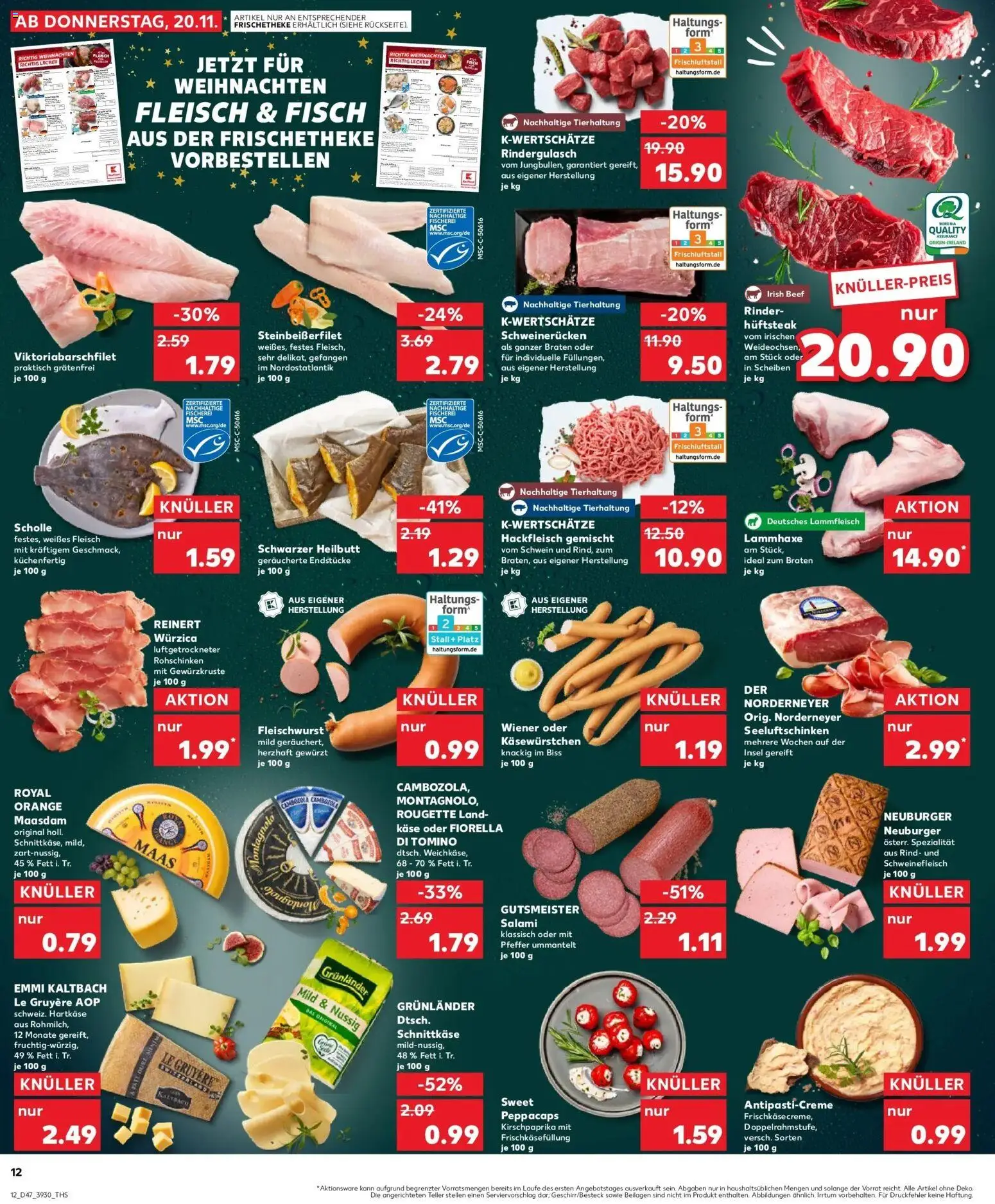 Kaufland prospekt Stuttgart	 – gültig ab 20.11.2025 | Seite: 12 | Produkte: Rindergulasch, Fisch, Grunlander, Fleisch