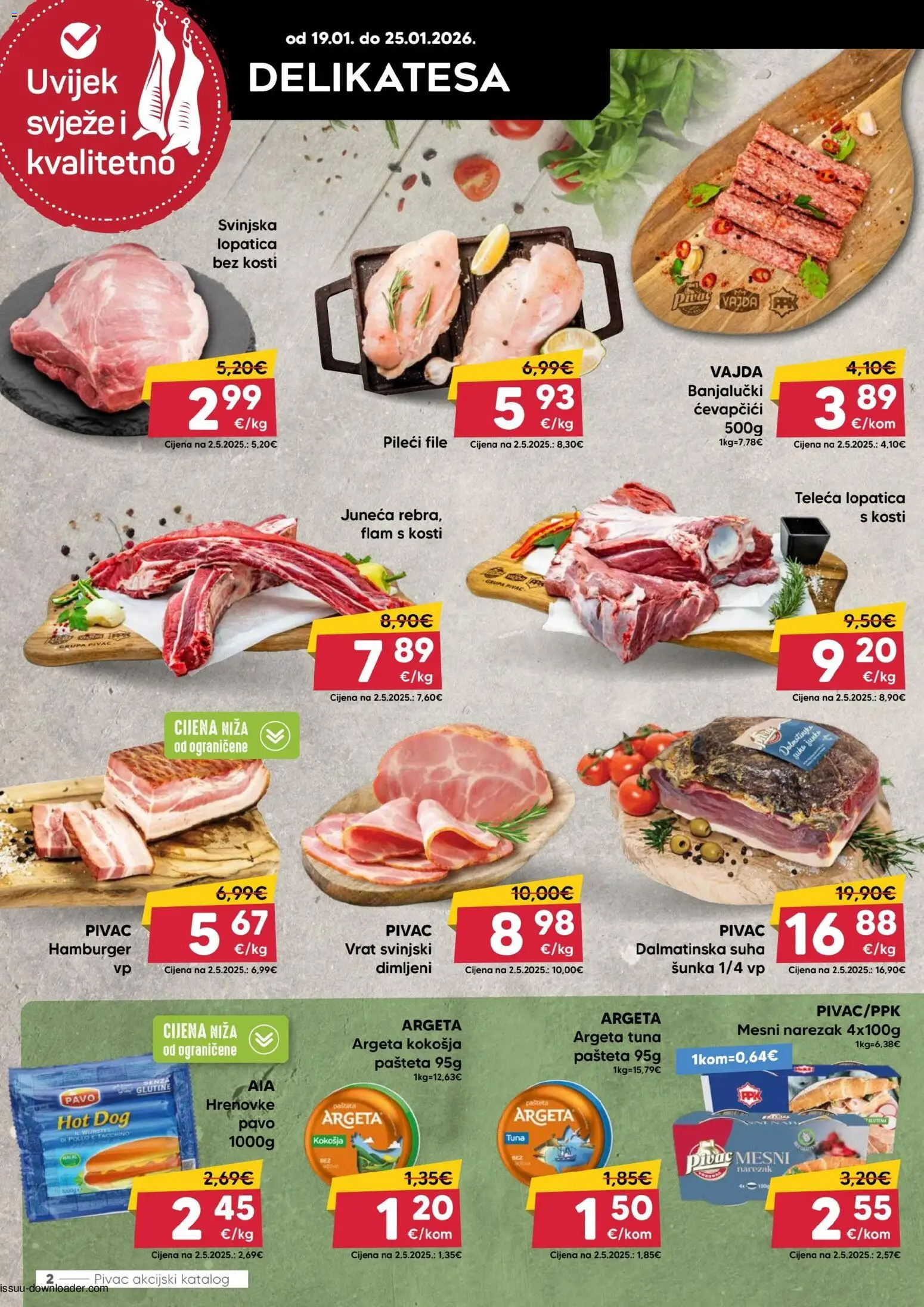 Pivac katalog | vrijedi od 19.01.2026 | Stranica: 2 | Proizvodi: Svinjska lopatica, Šunka, Hrenovke, Narezak