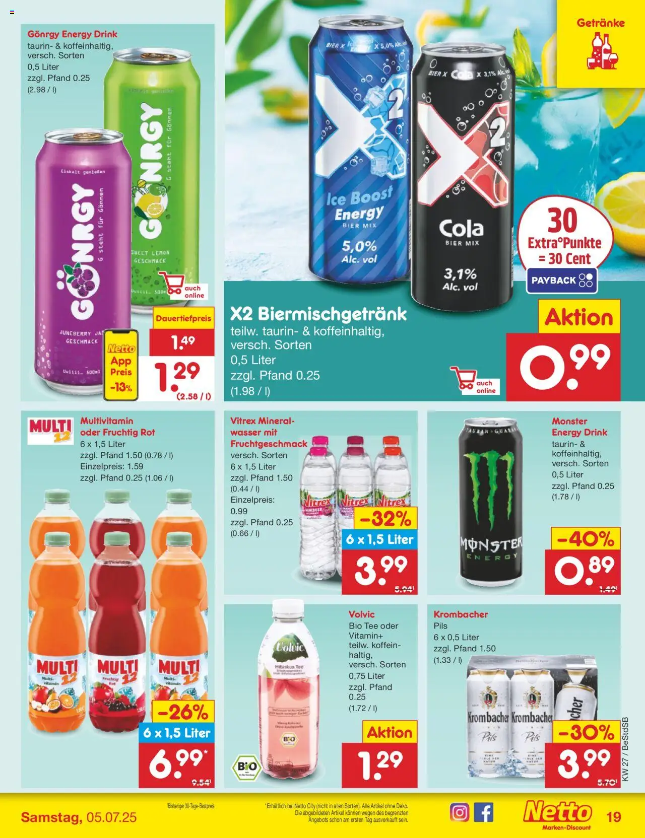 Netto Marken-Discount Prospekt 	 - gültig ab dem 30.06.2025 | Seite: 23 | Produkte: Mineralwasser, Monster, Krombacher, Tee